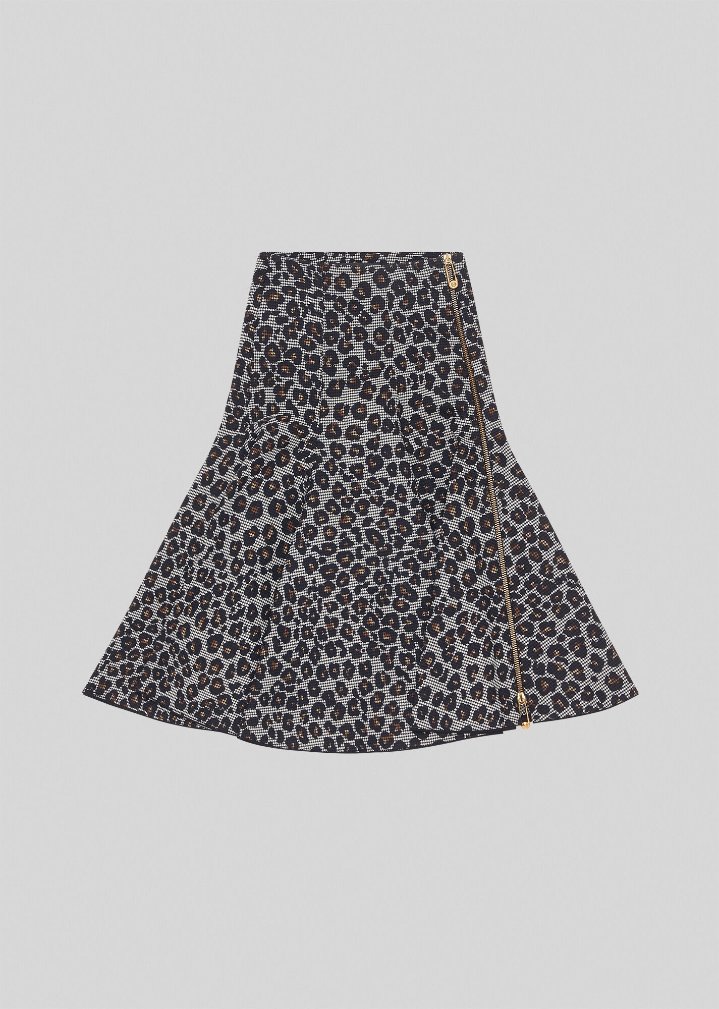 Animalier Houndstooth Wool Flared Skirt - 1