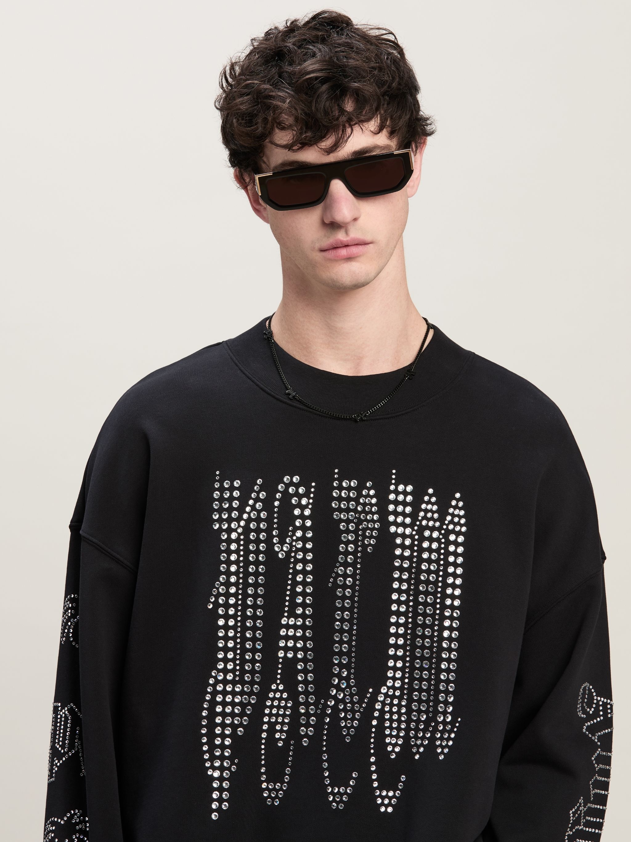 Palm Angels Gothic Logo Studded Crewneck | REVERSIBLE