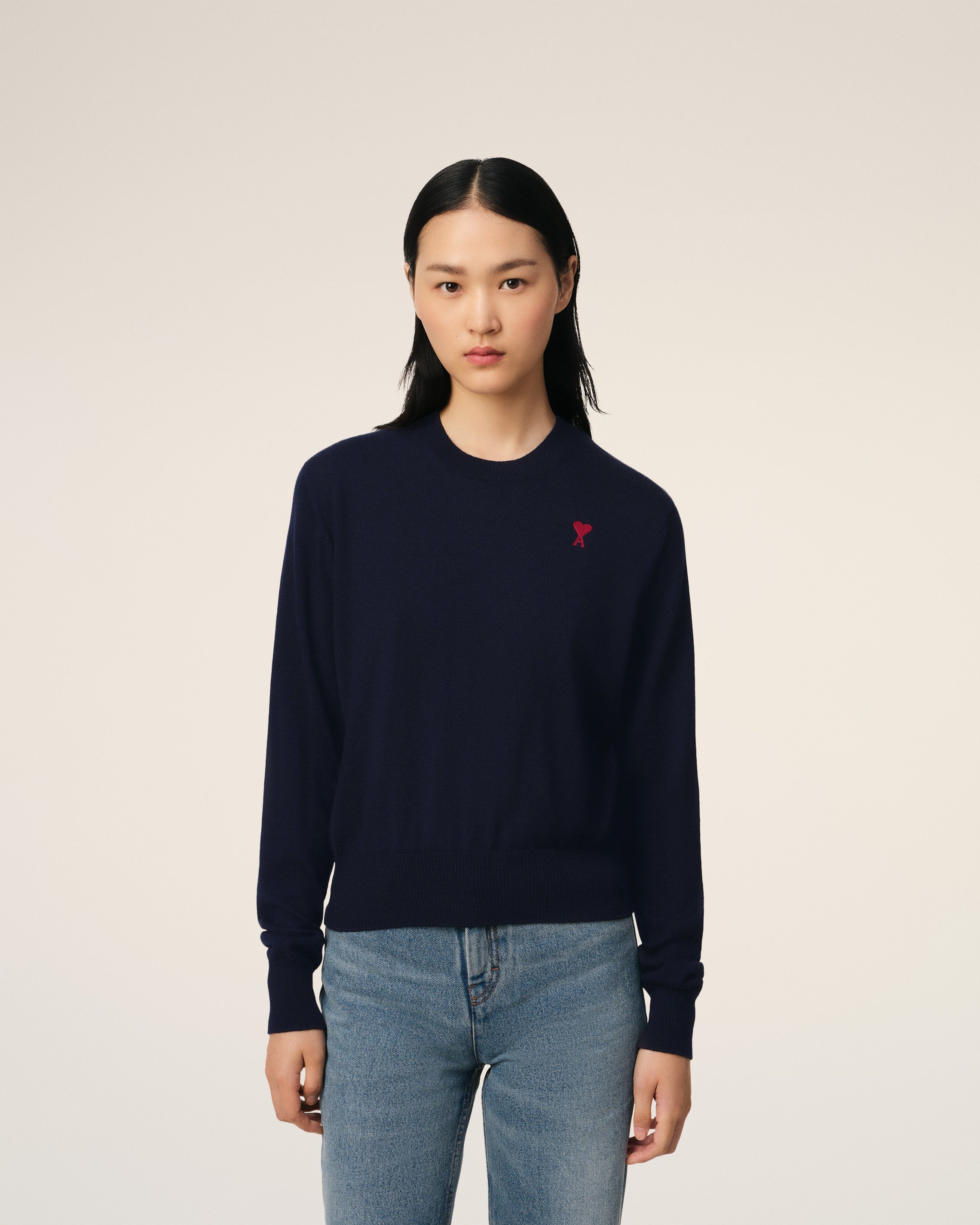 NAVY WOOL AMI DE COEUR CREW NECK SWEATER - 3