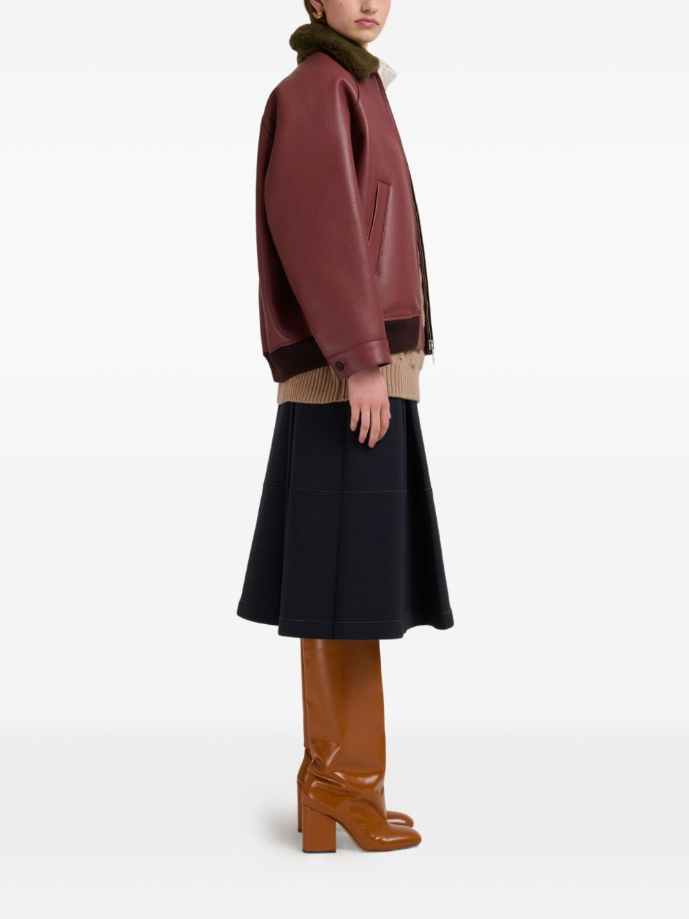 collar-detail leather bomber jacket - 3