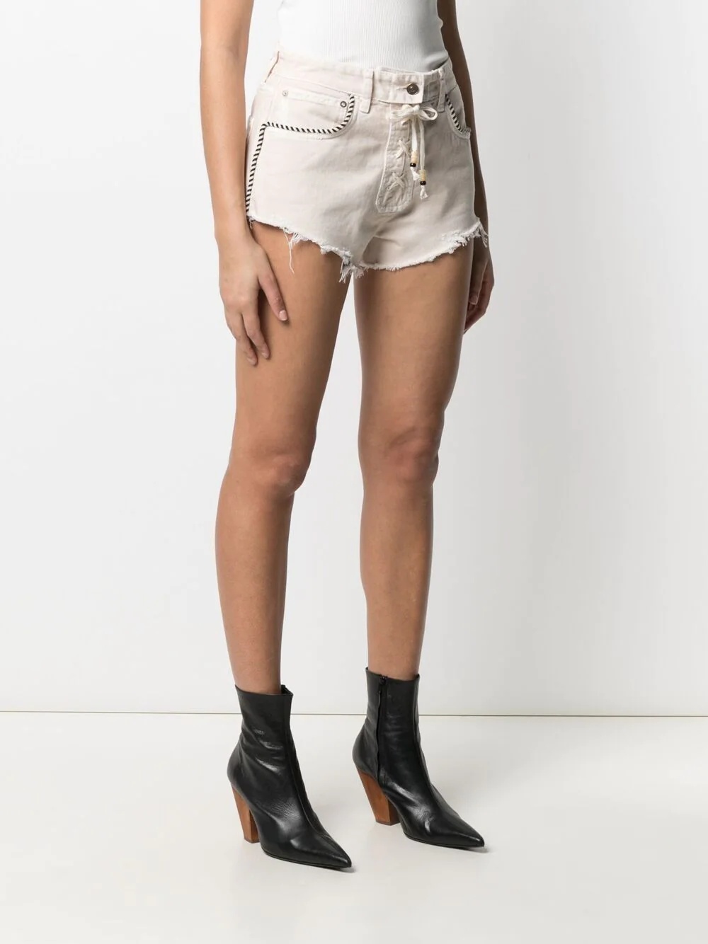 fringed denim shorts - 3