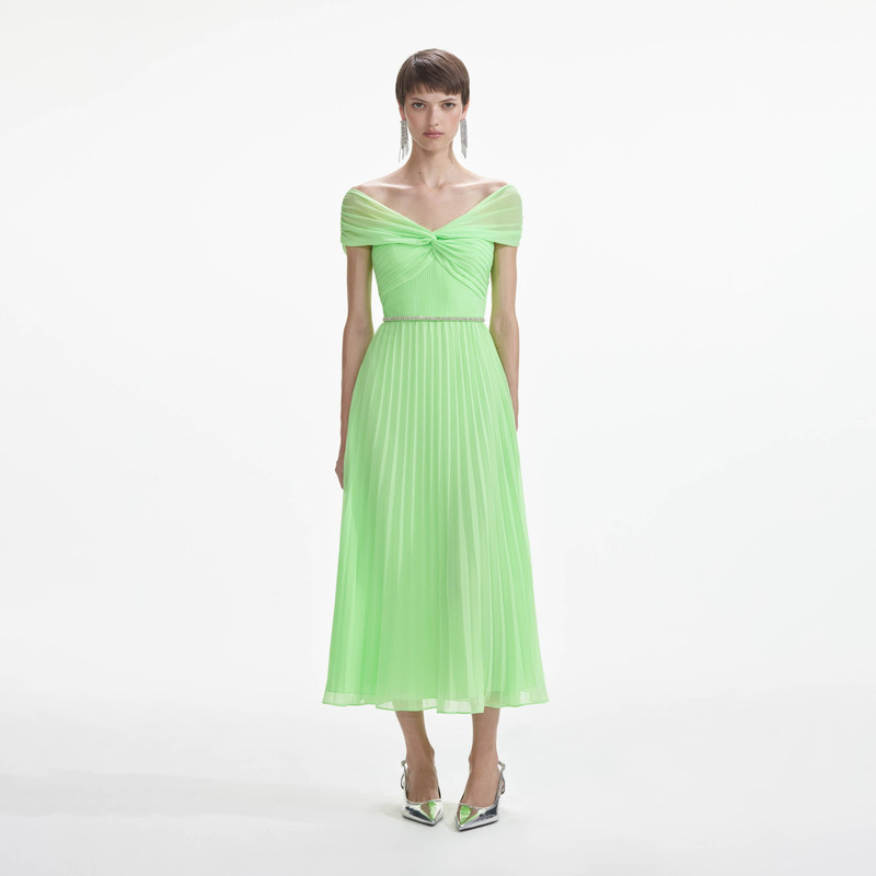 self portrait green midi dress Self-Portrait - Green Lurex Knit Midi Dress