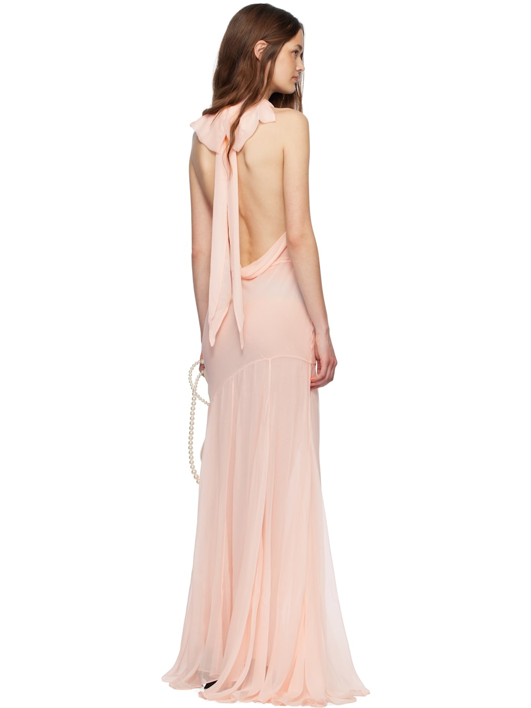 Pink Bow Detail Halter Maxi Dress - 3