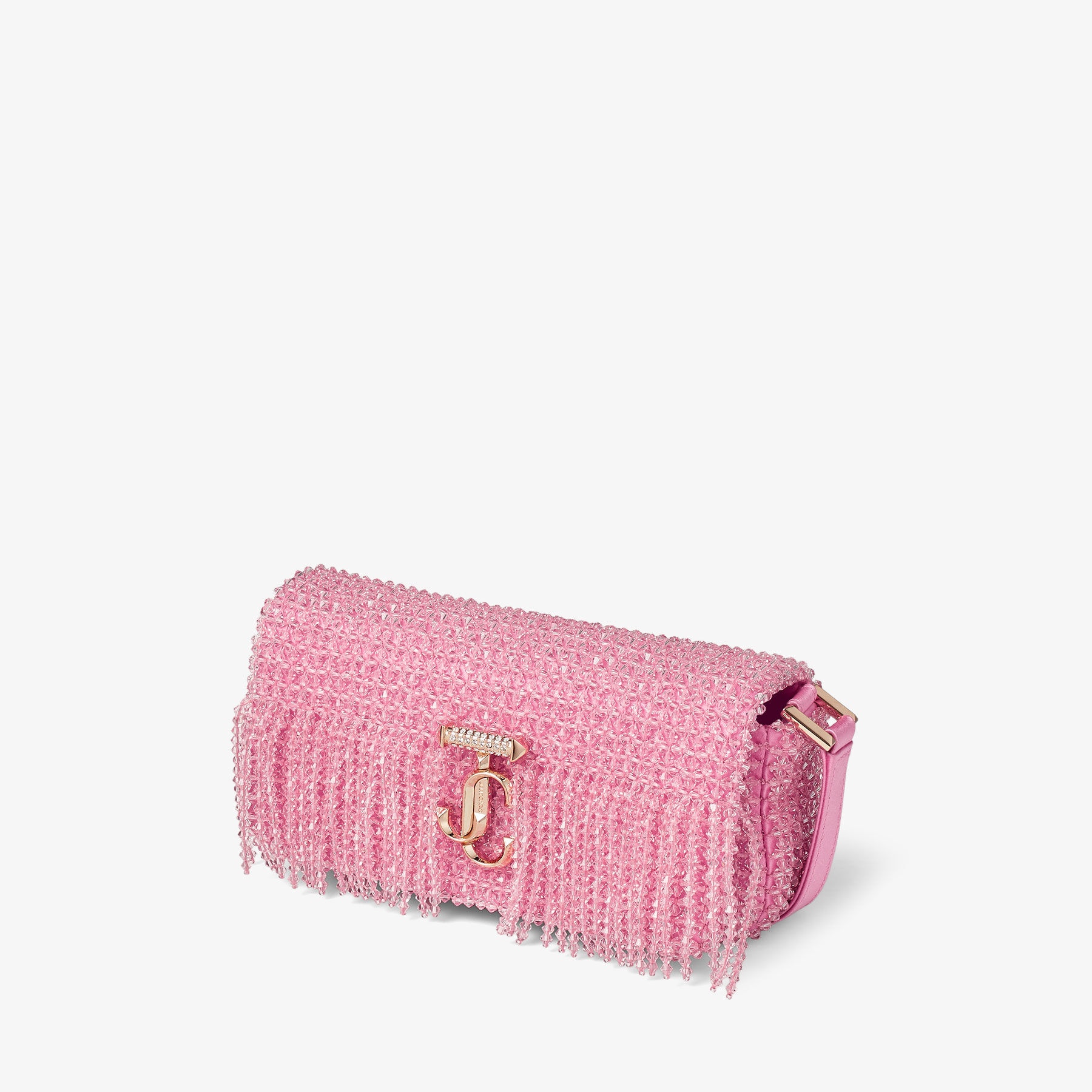 Avenue Mini Shoulder
Candy Pink Satin Mini Shoulder Bag with Crystal Fringe - 3