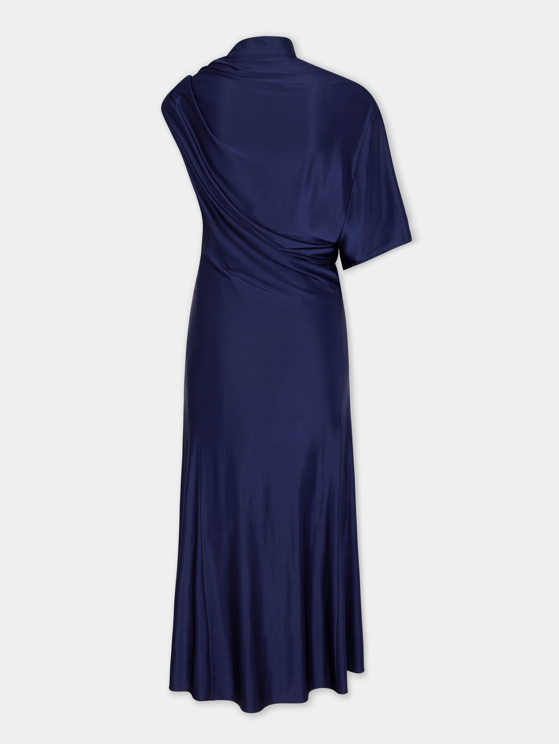 NAVY ASYMMETRICAL LONG DRESS IN JERSEY - 8