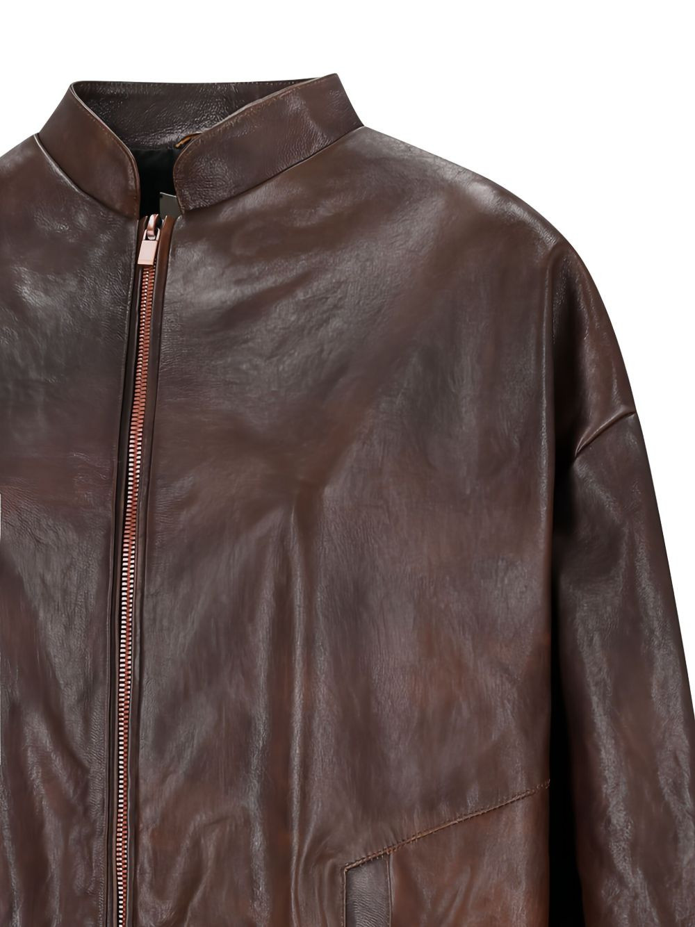 leather zip-front bomber jacket - 3