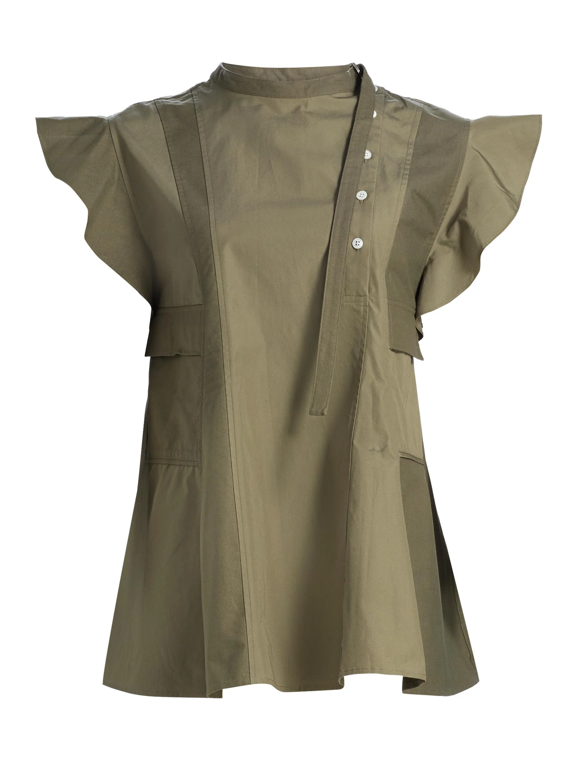 Women's Cotton Poplin Button-Front Blouse - Burnt Olive - 1