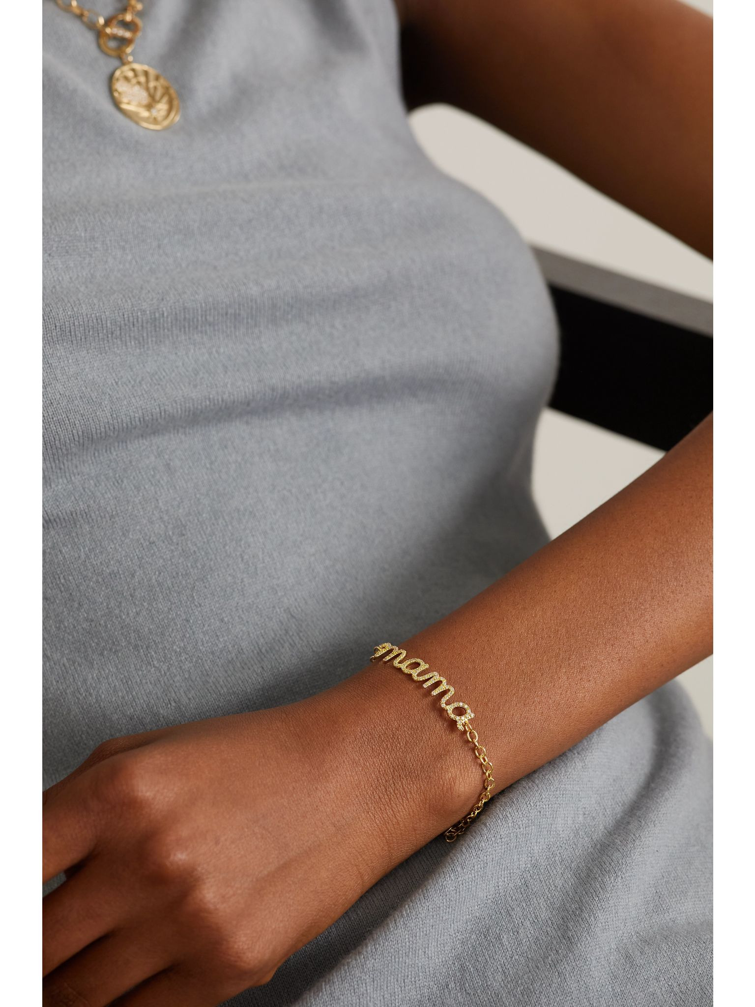 Large Mama Script 14-karat gold diamond bracelet Gold - 5