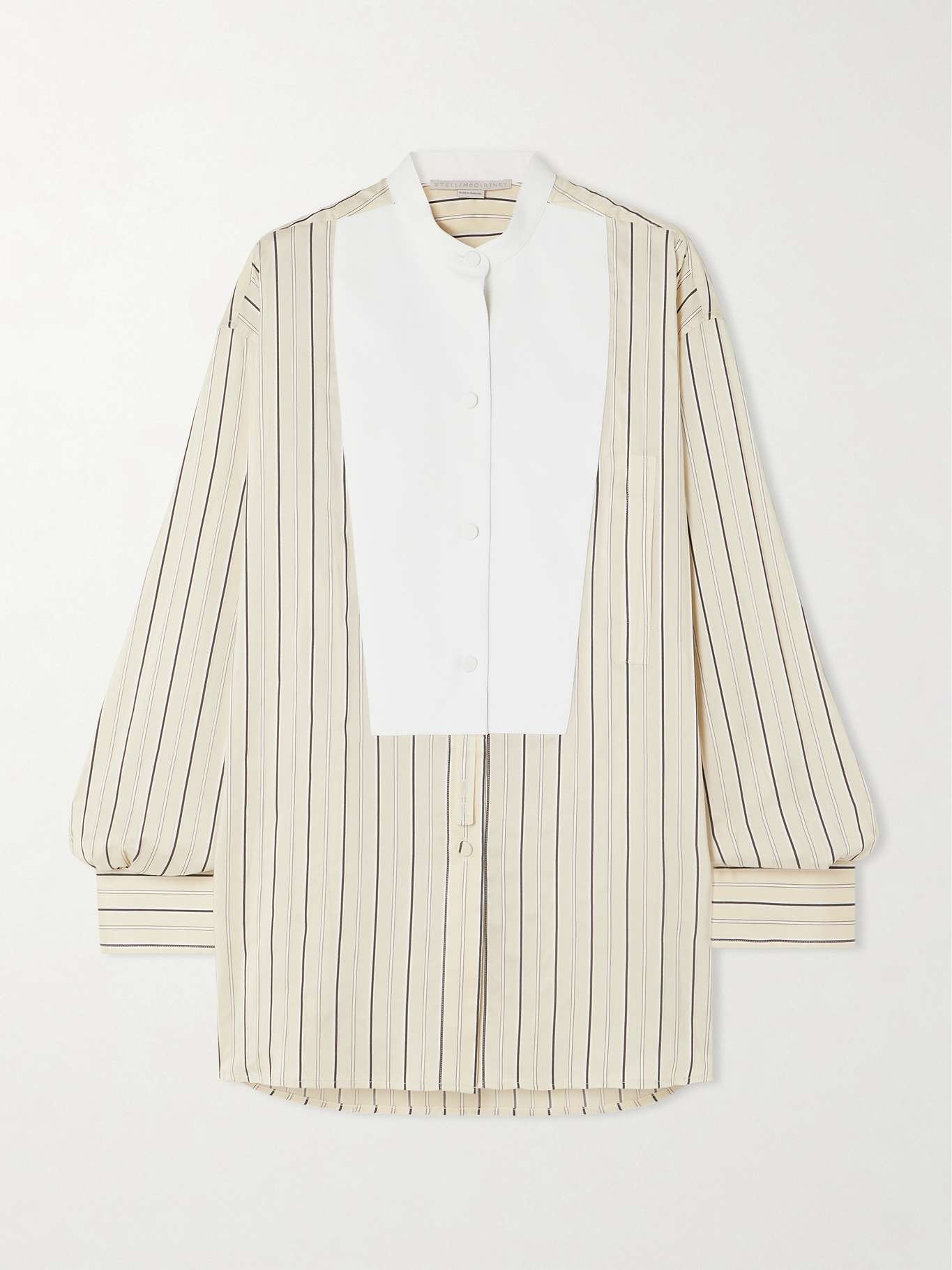 + NET SUSTAIN Plastron organic cotton-paneled striped organic silk-blend shirt - 1