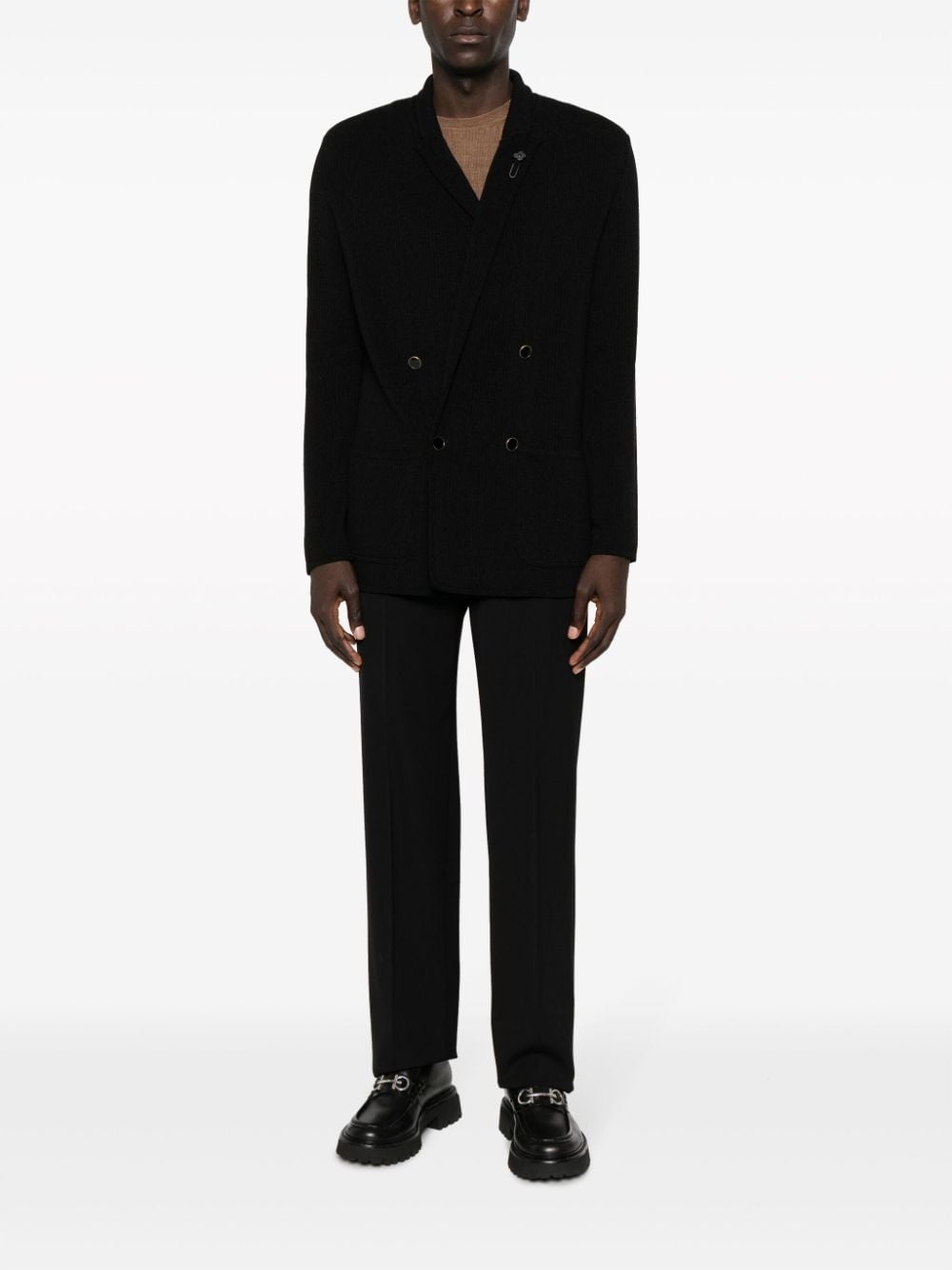 knitted double-breasted blazer - 2