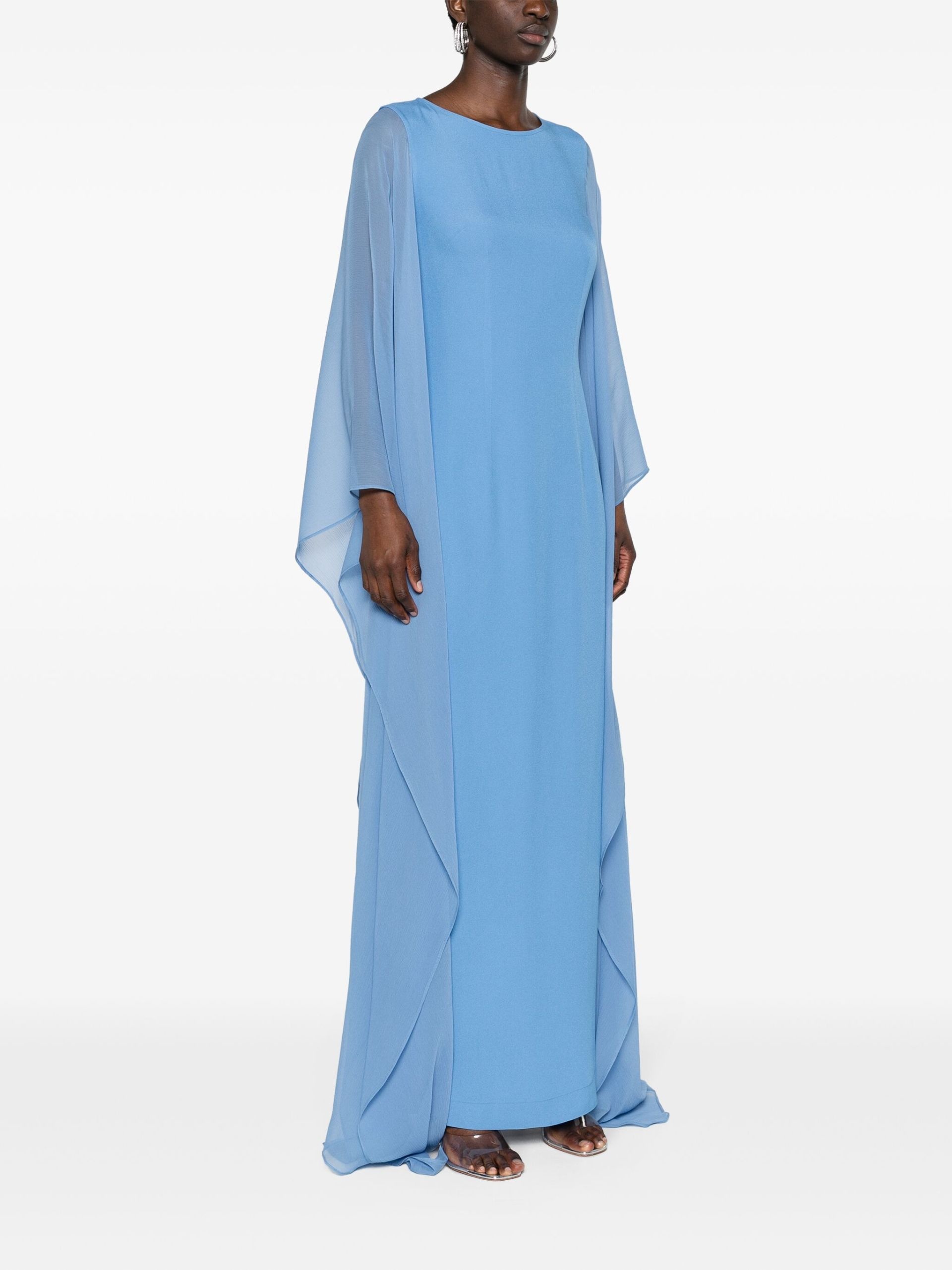 Blue Draped-Sleeve Gown - 3