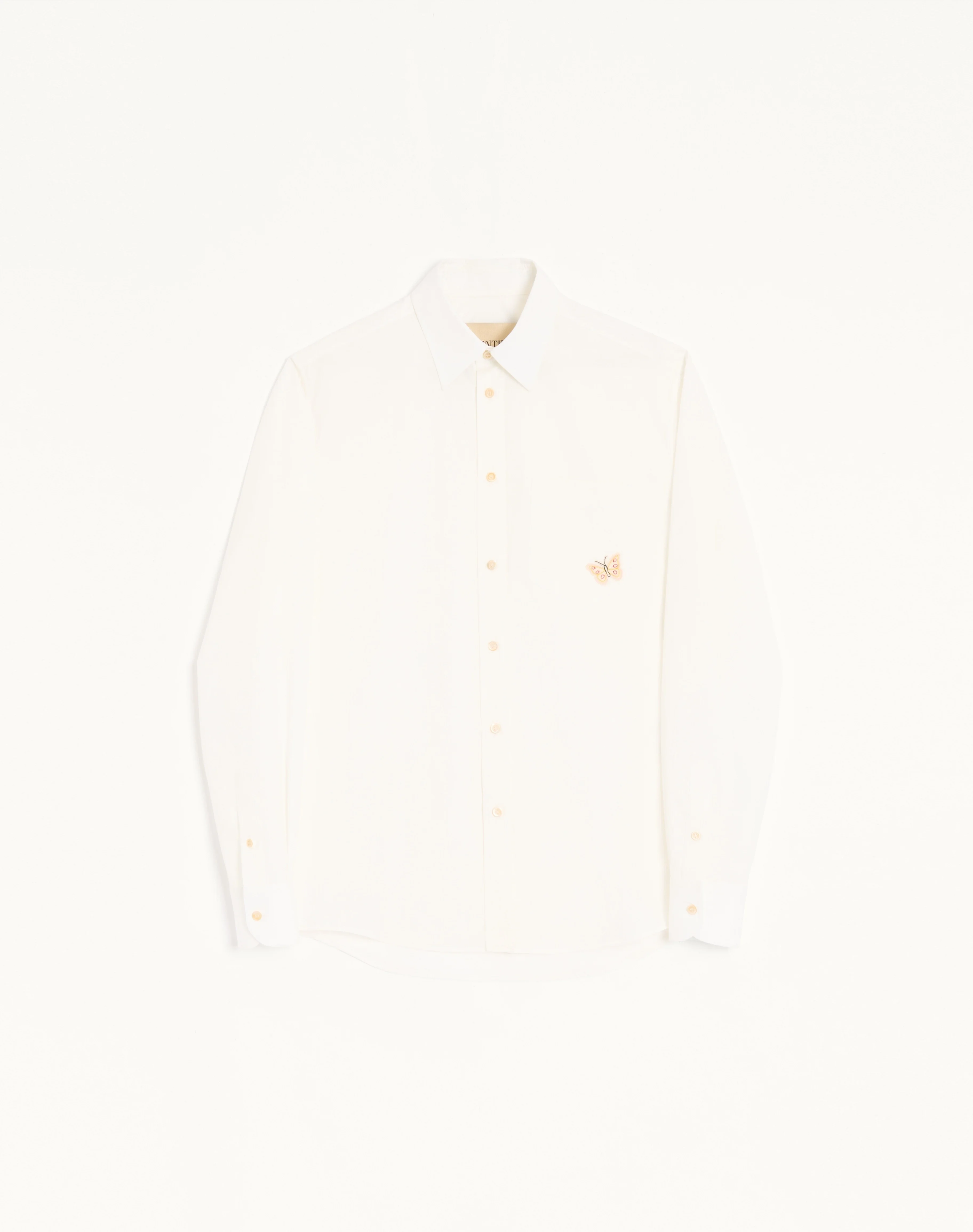 VALENTINO LONG-SLEEVED COTTON POPLIN SHIRT WITH EMBROIDERED BUTTERFLY PATCH - 1