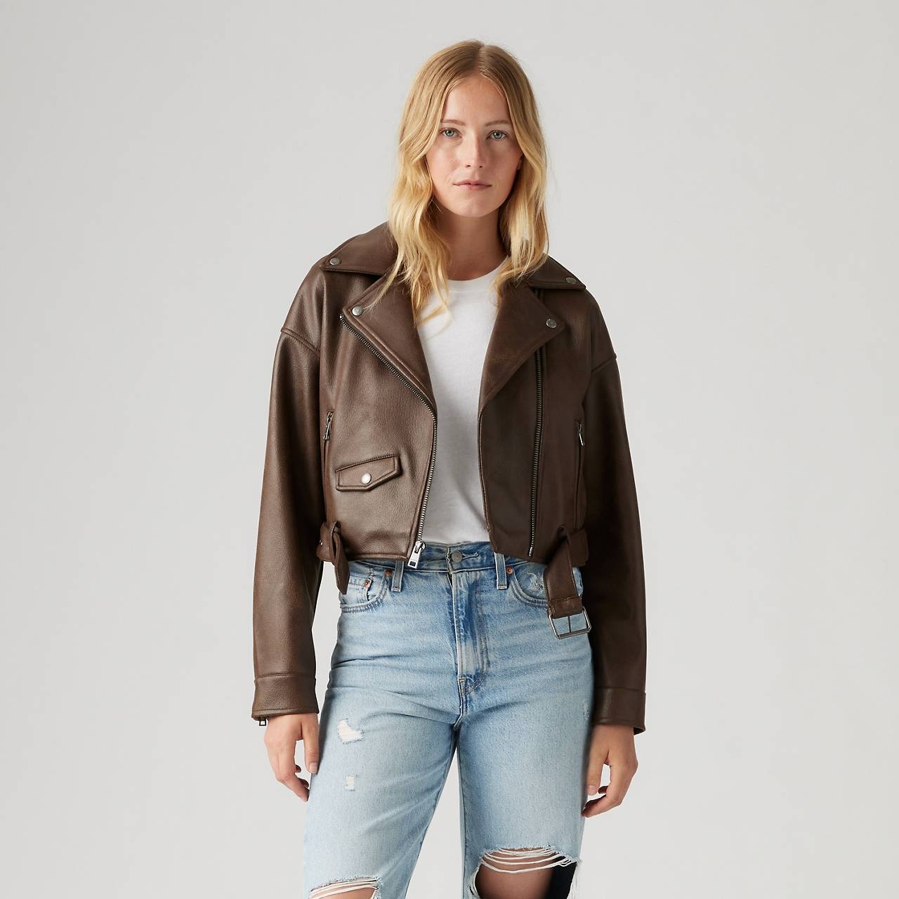 BELTED CROP MOTO JACKET - 2