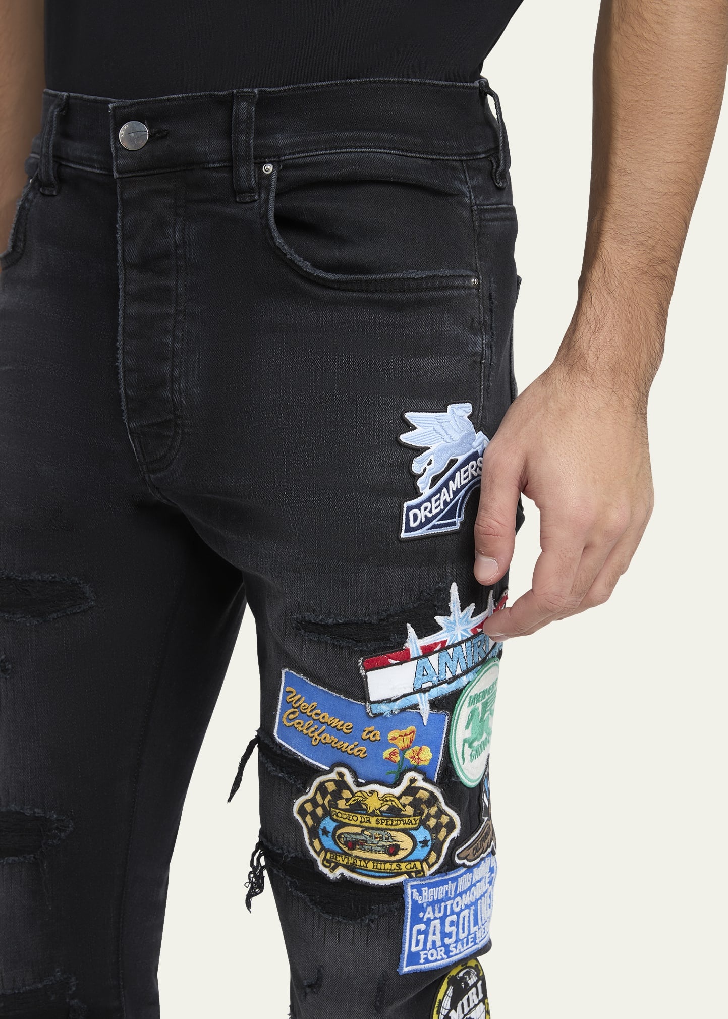 Men's Patchwork Slim-Fit Distressed Jeans - 5