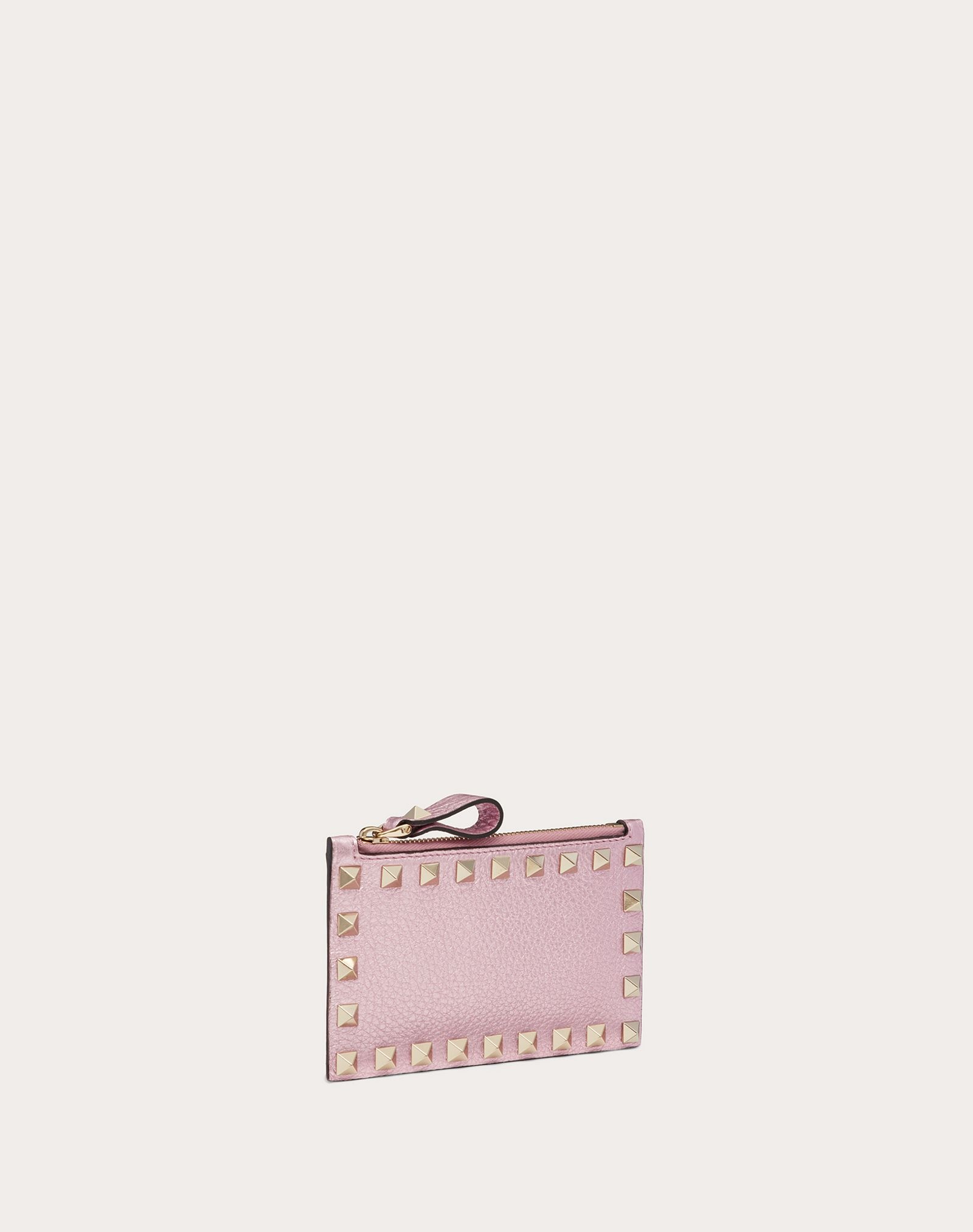 ROCKSTUD METALLIC GRAINY CALFSKIN CARDHOLDER WITH ZIPPER - 4