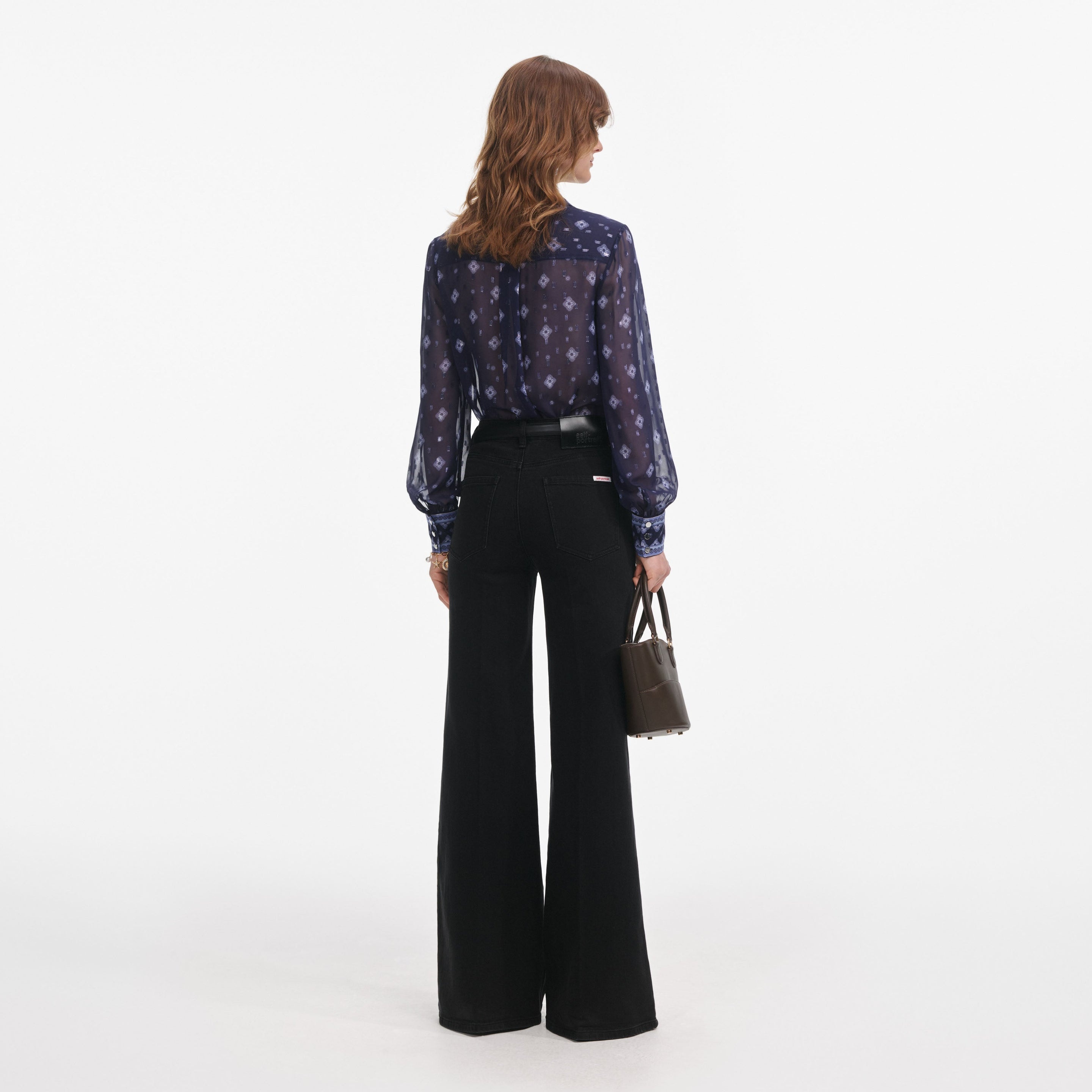 Navy Printed Chiffon Blouse - 3