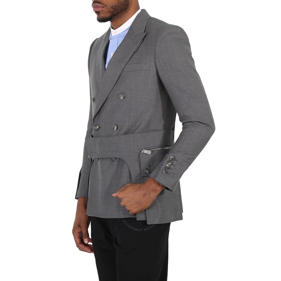 Burberry Charcoal Grey English Fit Wool Tailored Jacket With Cargo Belt Detail - 5