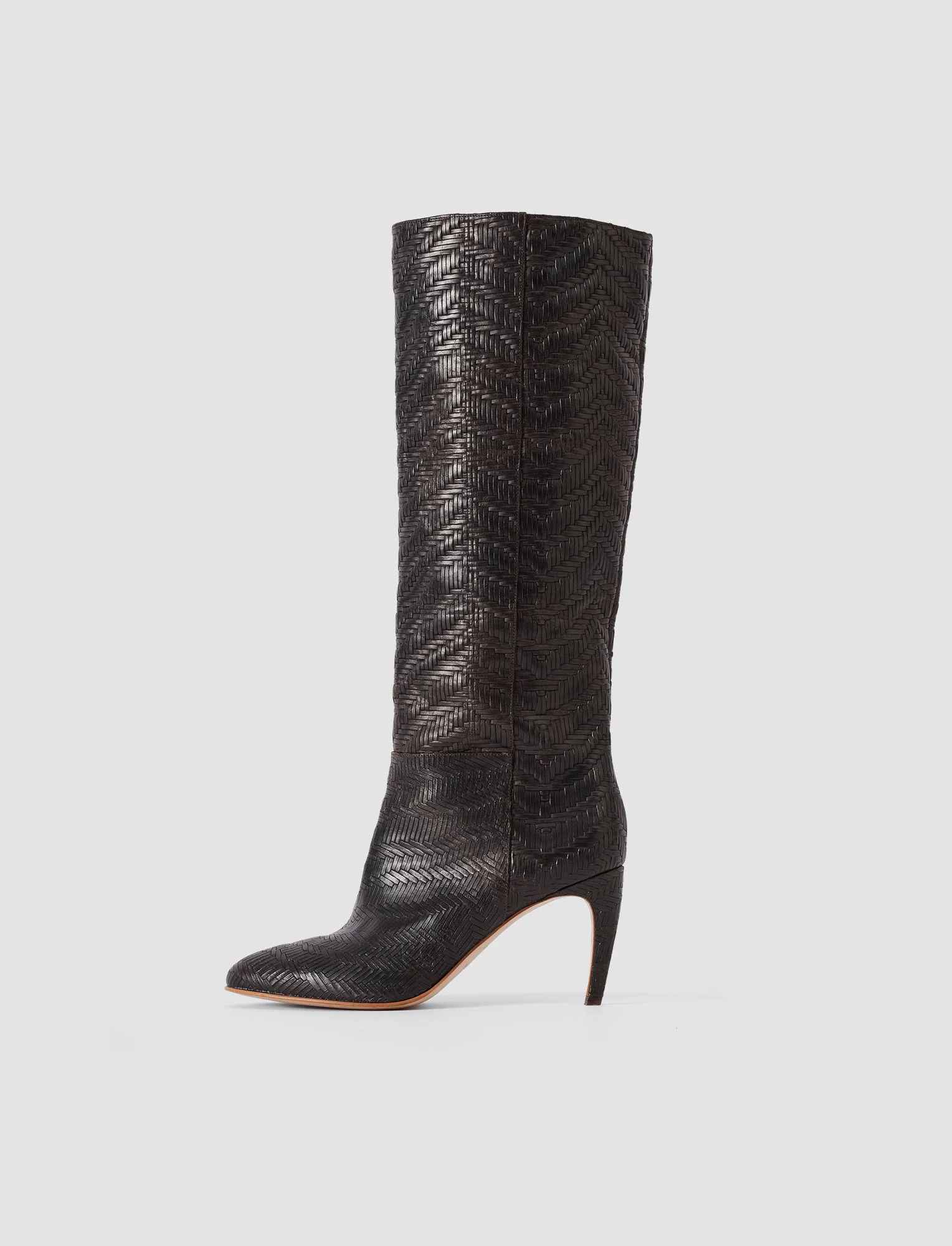 Jolie Woven Leather Knee High Heeled Boots - 1
