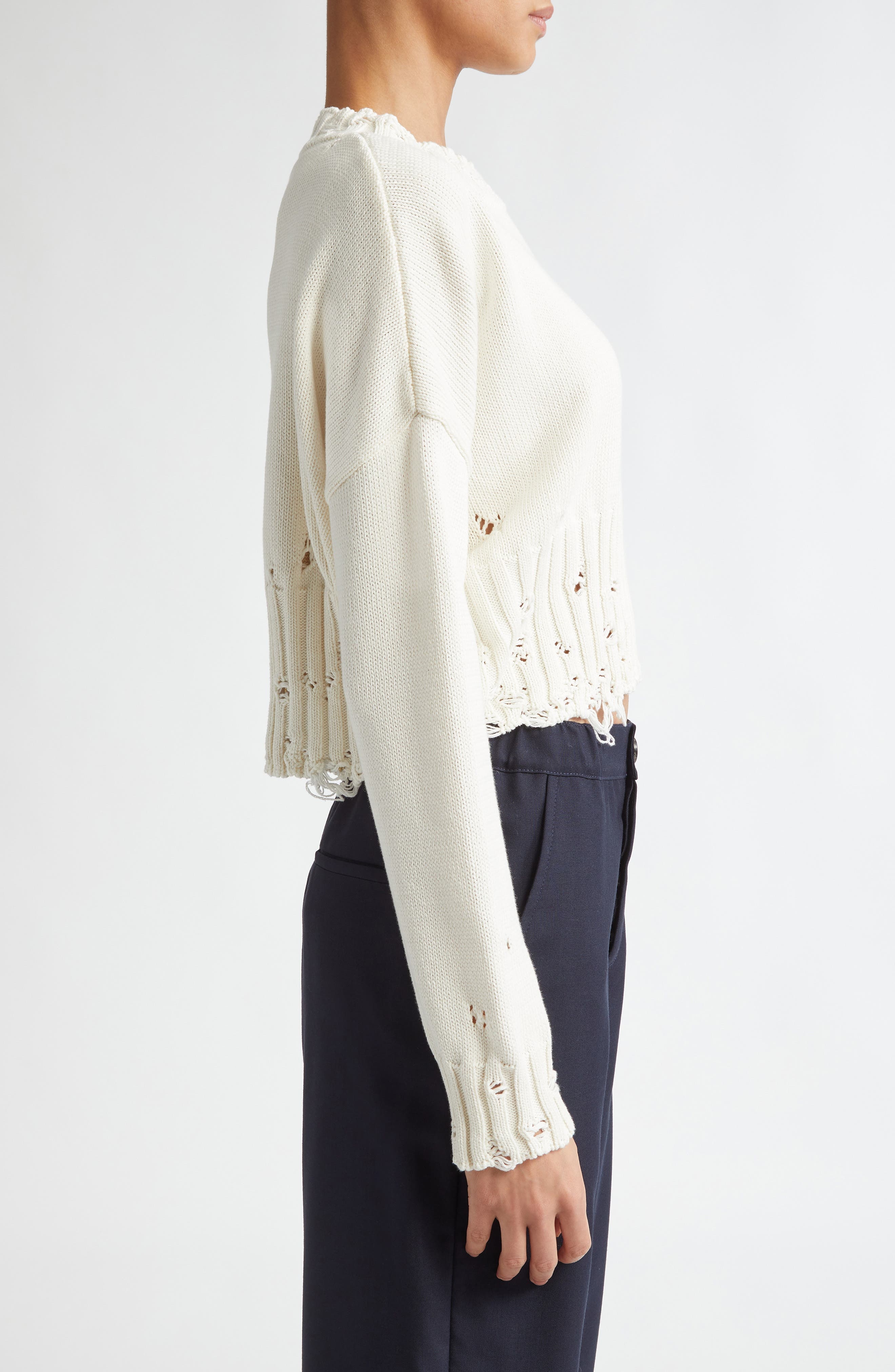 Distressed Cotton Crop Sweater - 4