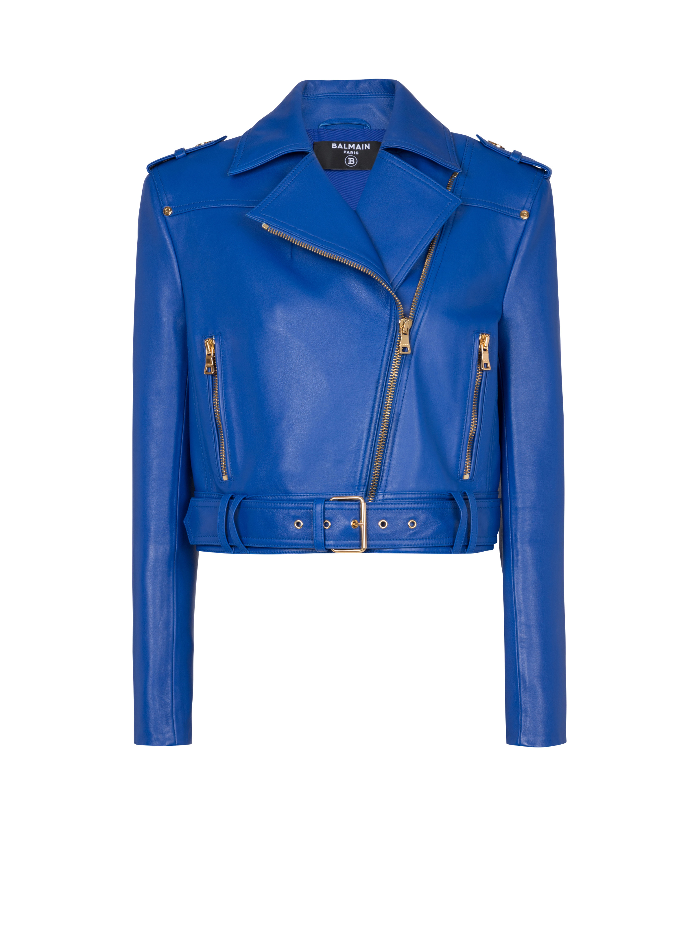 Short leather biker jacket - 1