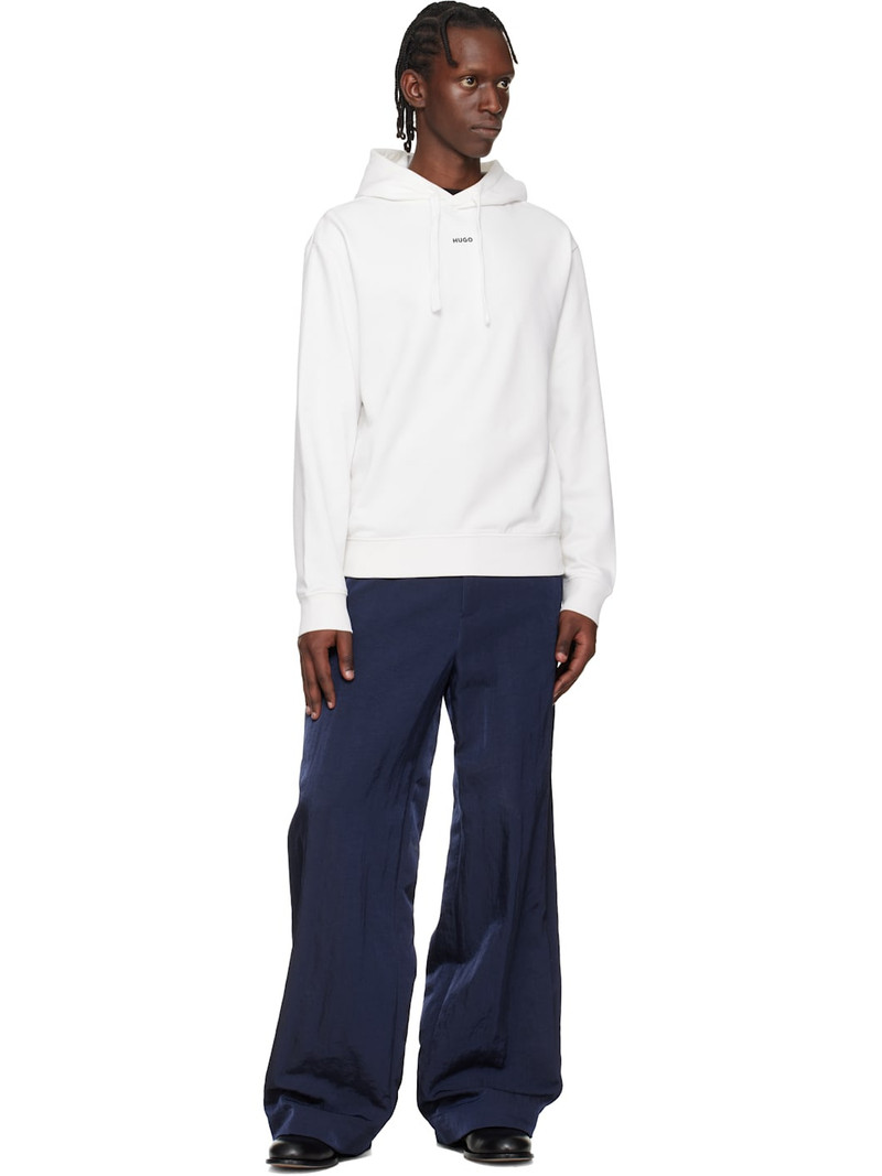 HUGO White Relaxed-Fit Logo Print Hoodie outlook