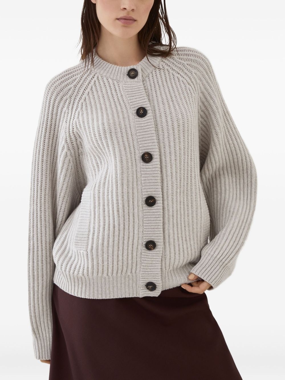 ribbed button-up cardigan - 3