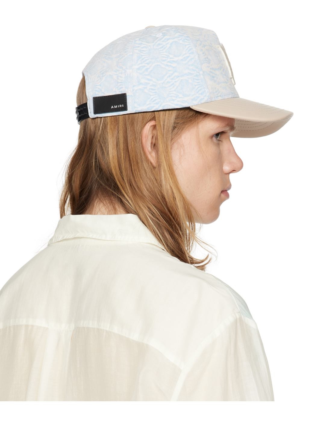 Blue & Beige MA Leather Brim Denim Cap - 3