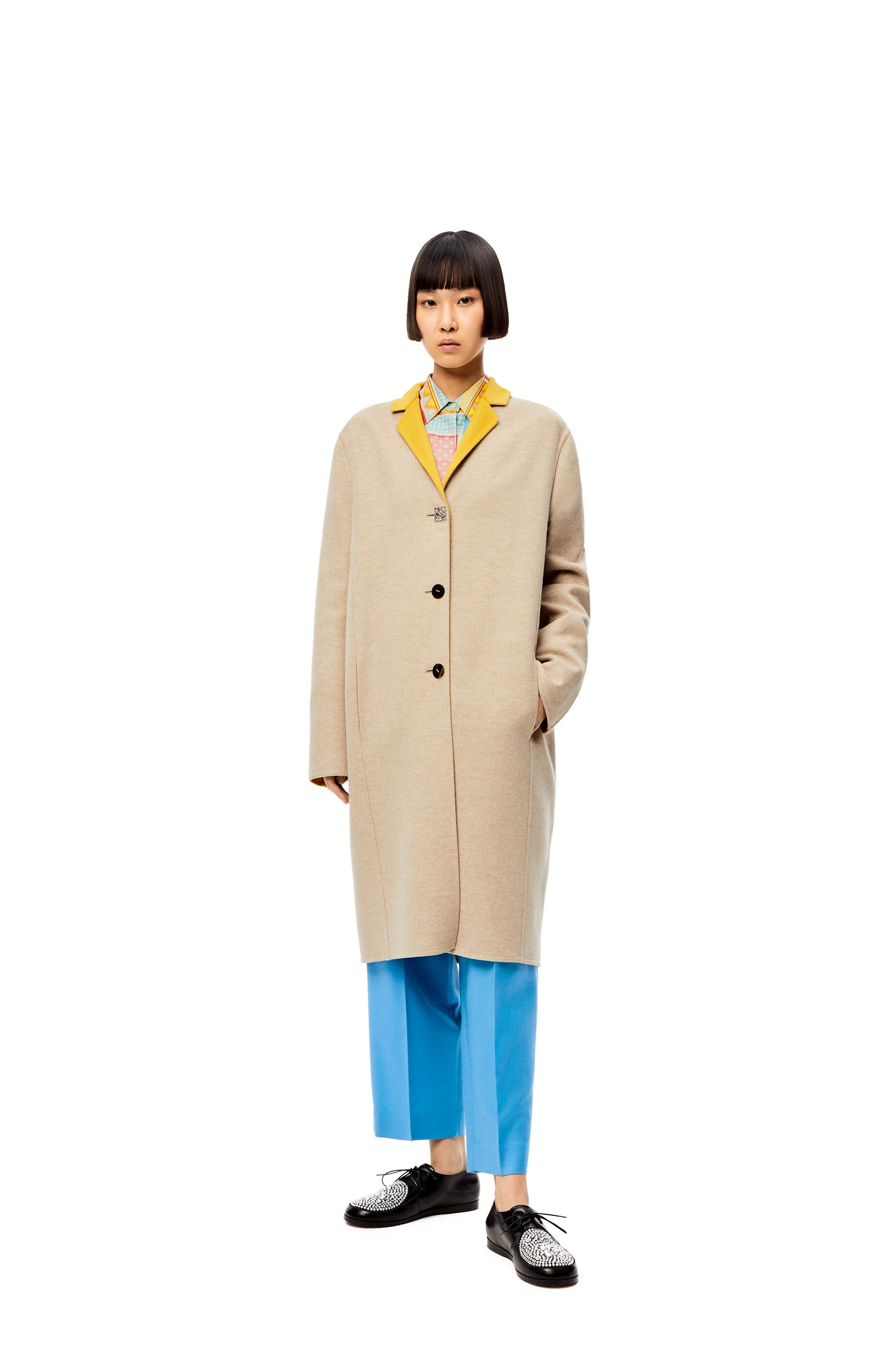 Anagram bi-colour coat in wool and cashmere - 3