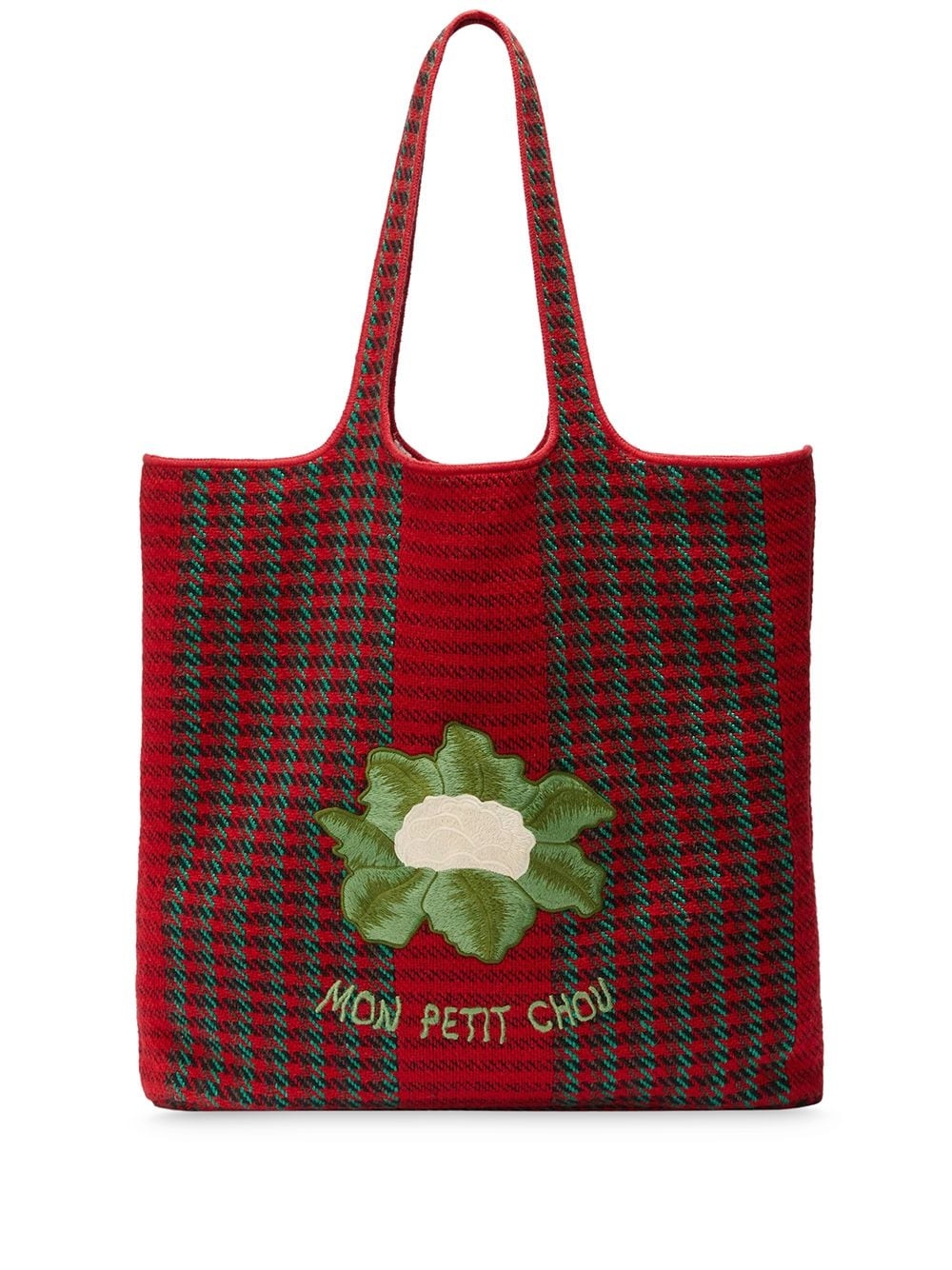 cauliflower embroidered houndstooth tote bag - 1