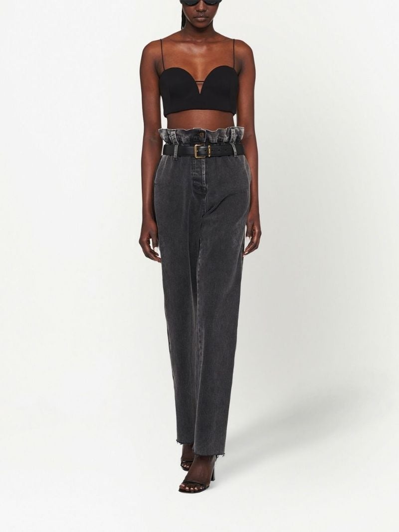 paperbag-waist denim trousers - 2