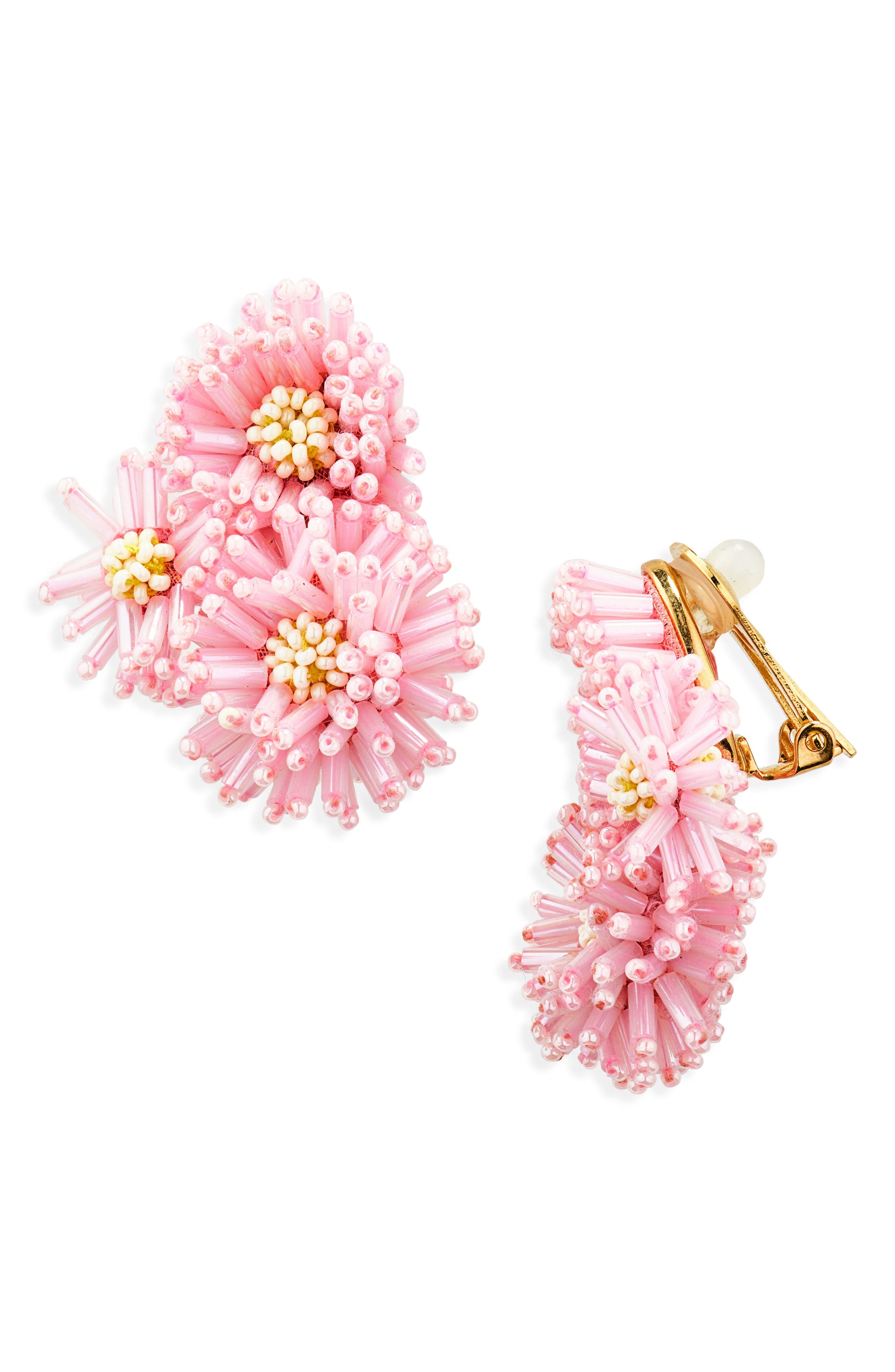 Oscar de la Renta Beaded Pompom Flower Clip-On Earrings in Lily at Nordstrom - 1