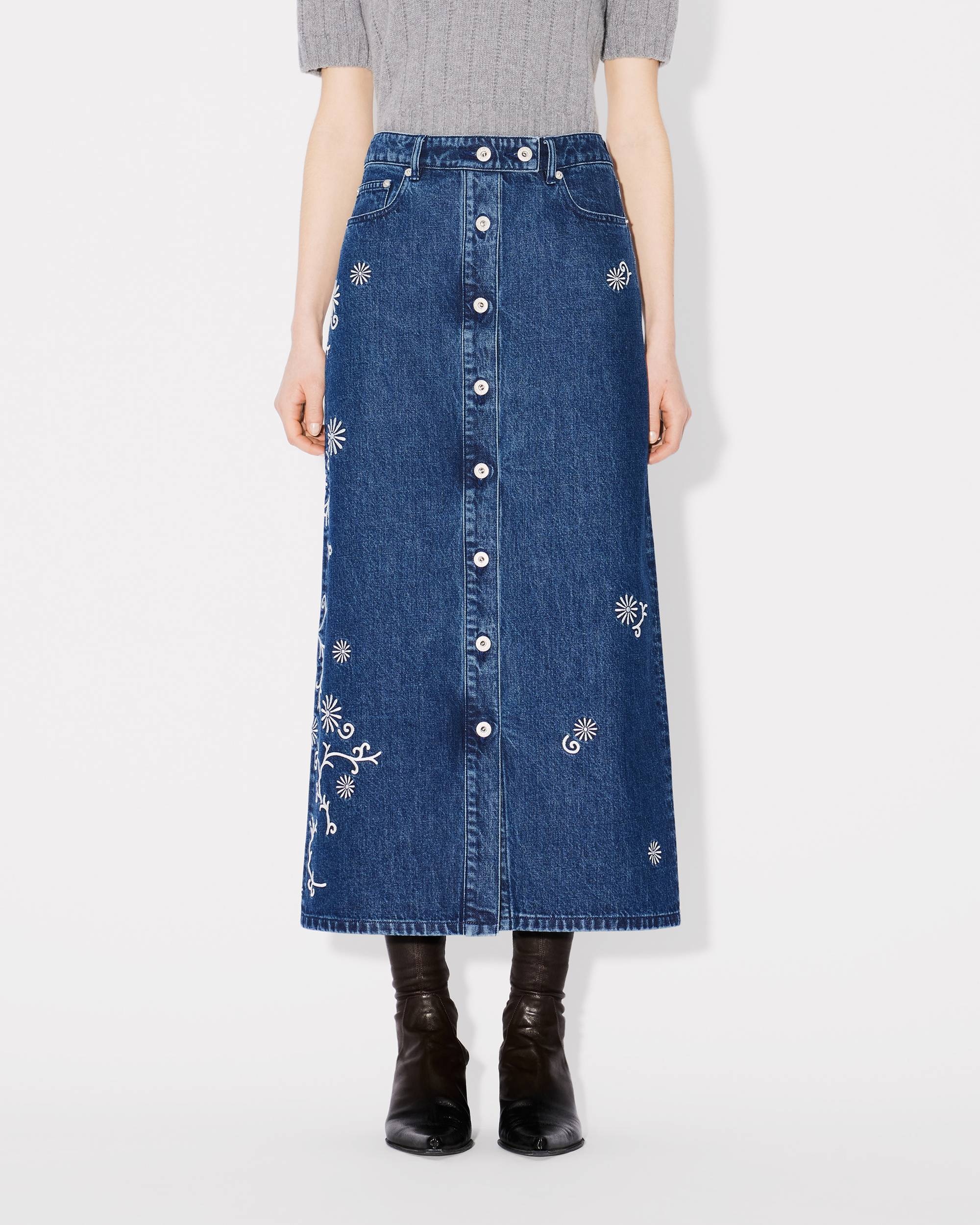 'KENZO Marguerite' embroidered long skirt in japanese denim - 4