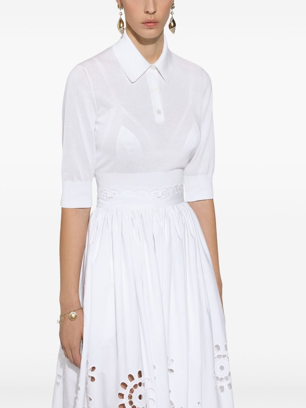 cropped fine-knit polo shirt - 5