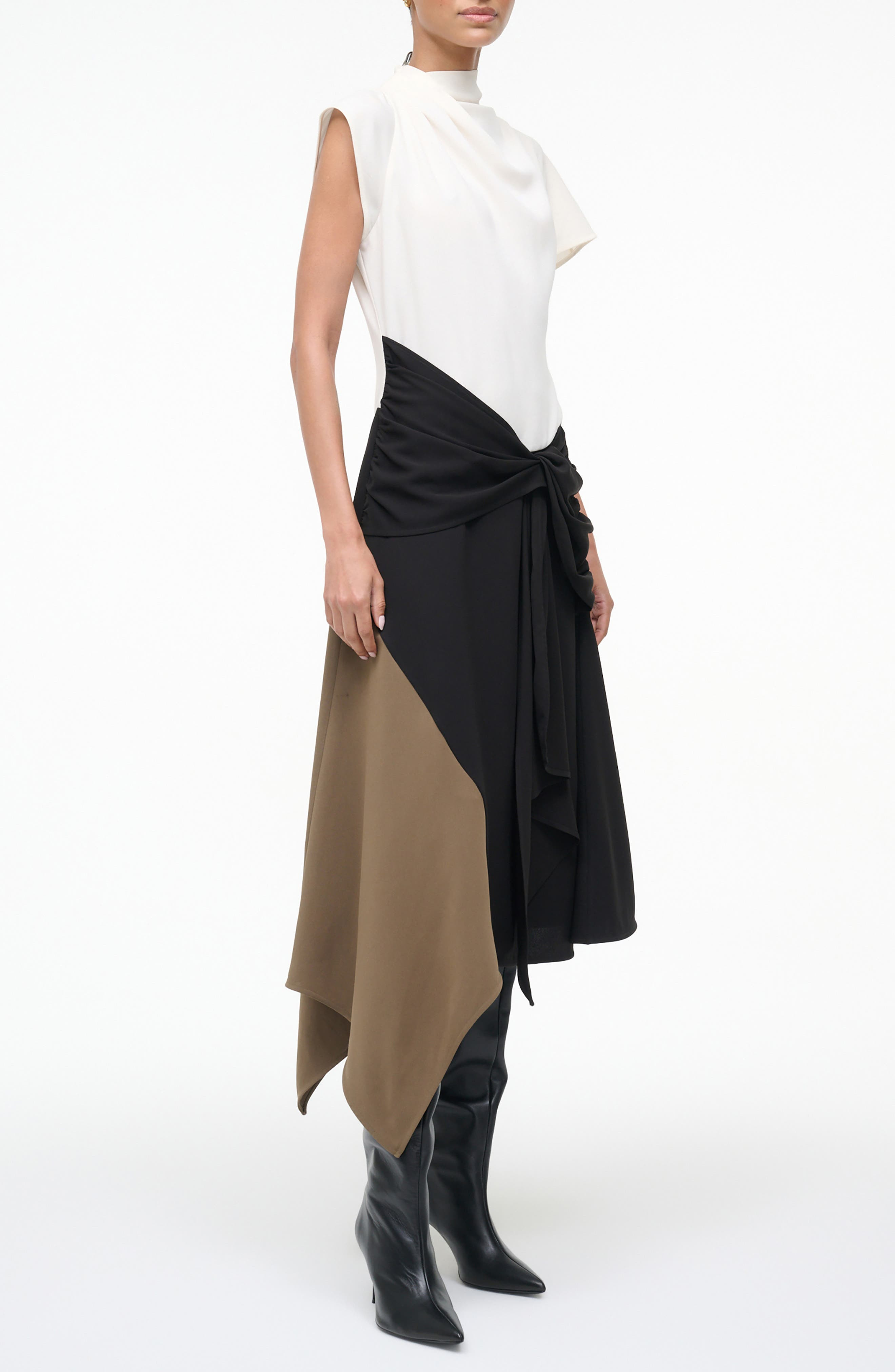 STAUD Davina Colorblock Asymmetric Hem Dress in Black Multi at Nordstrom - 3