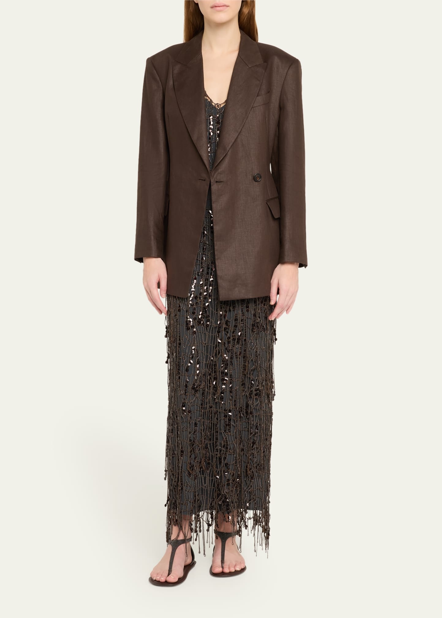 Glossy Linen Diagonal Button Front Blazer - 2