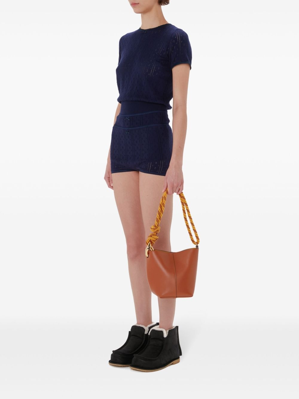 logo-embroidered pointelle top - 2