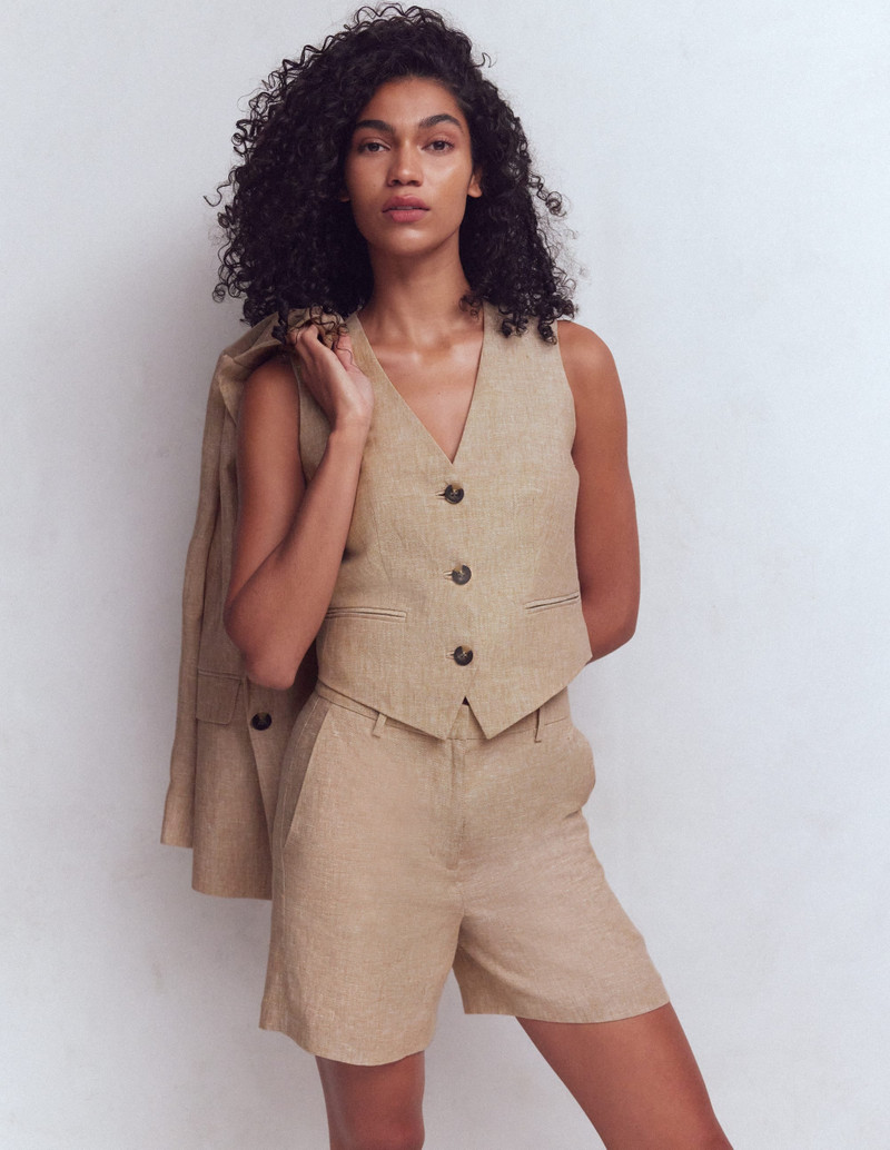 BODEN Belgravia Linen Shorts-Amphora Chambray outlook