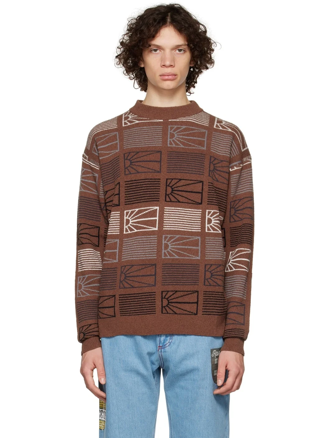 Brown Jacquard Sweater - 1