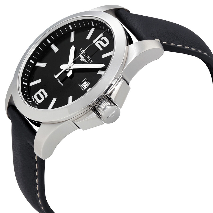 Longines Conquest Black Dial Black Leather Men's 43mm Watch L37604563 - 2