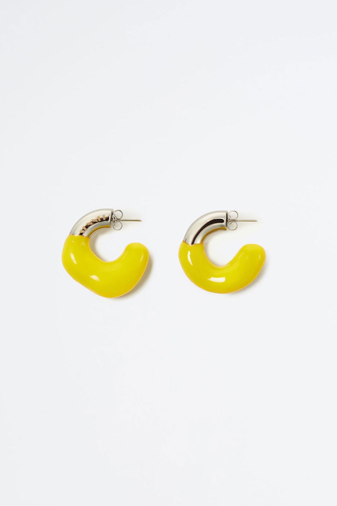 YELLOW RUBBERIZED SMALL SILVER EARRINGS - 1