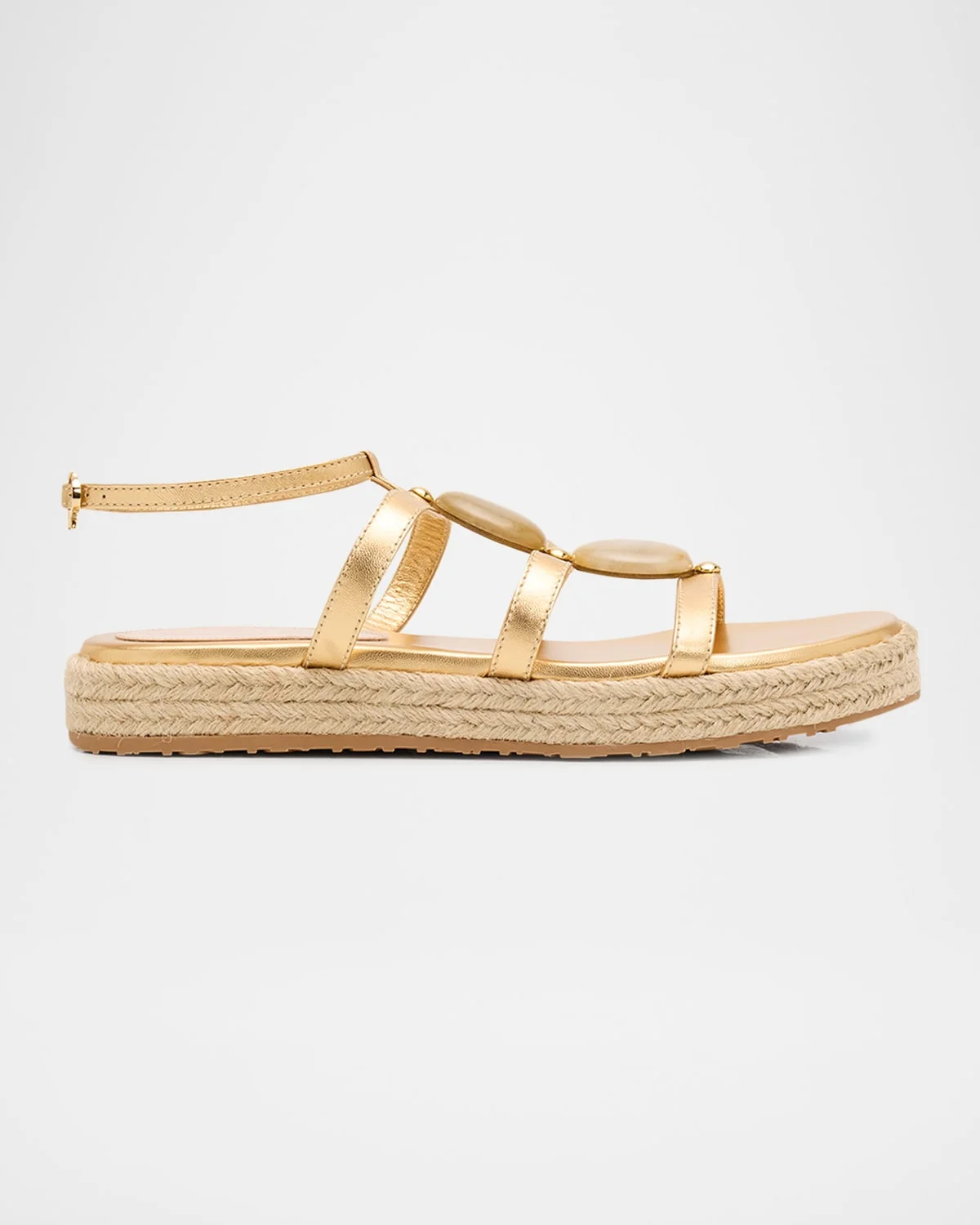 Stone Metallic Leather Espadrille Gladiator Sandals - 1