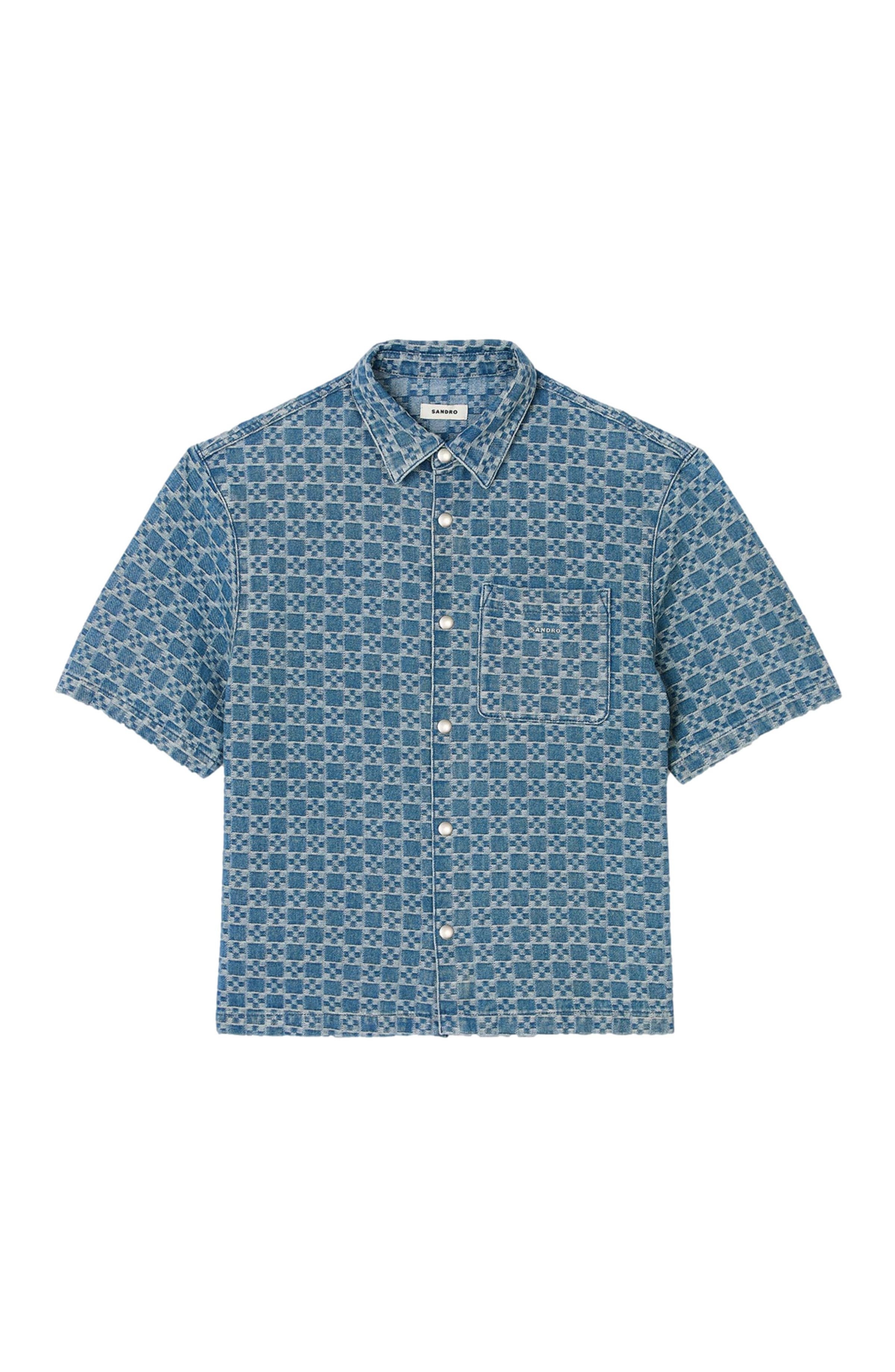 SANDRO Square cross denim shirt in Sky Blue at Nordstrom - 6