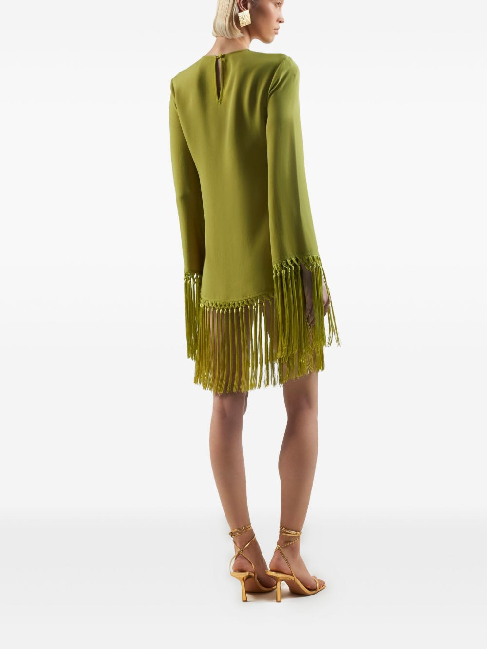fringe-trimmed long-sleeve dress - 3