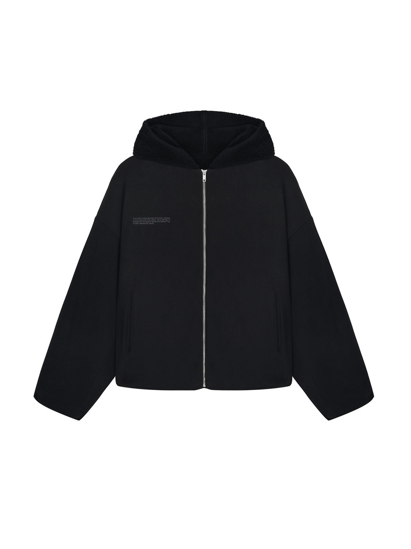 Mens Recycled Wool Fleece Reversible Bomber Jacket - Black 1