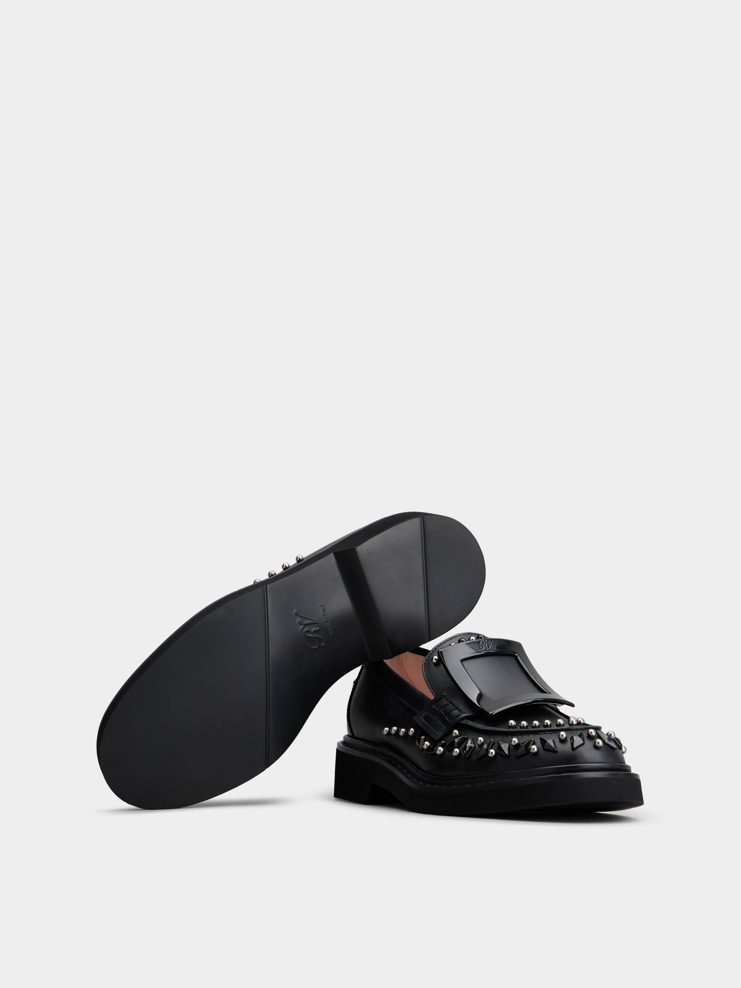 Viv' Rangers Studs Lacquered Buckle Loafers in Leather - 6