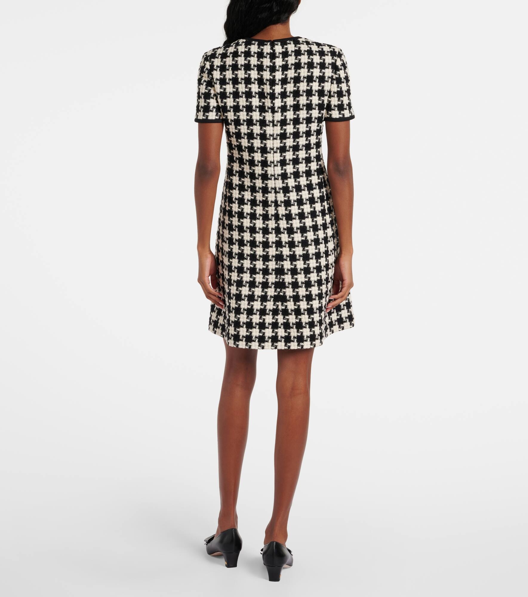 Bow-detail houndstooth tweed minidress - 3