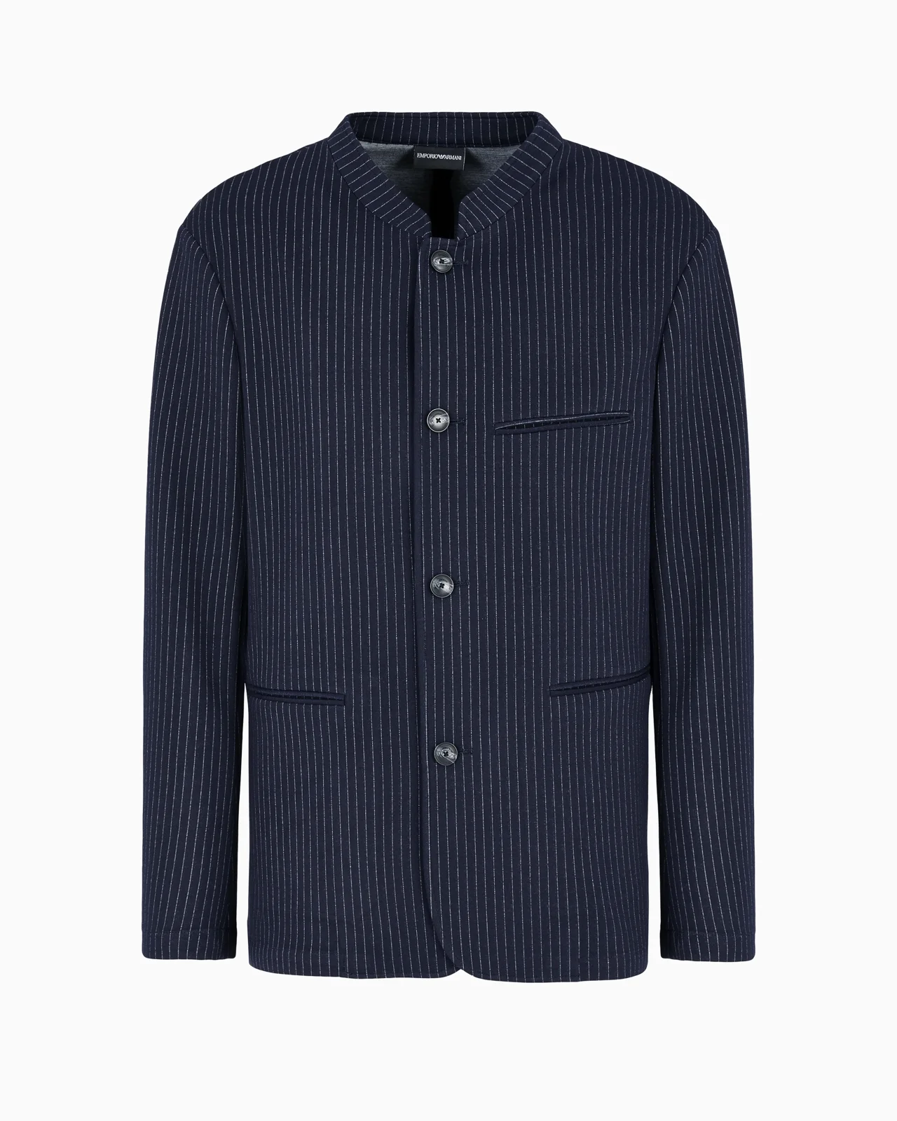 Pinstriped viscose-blend jersey jacket with guru collar - 1