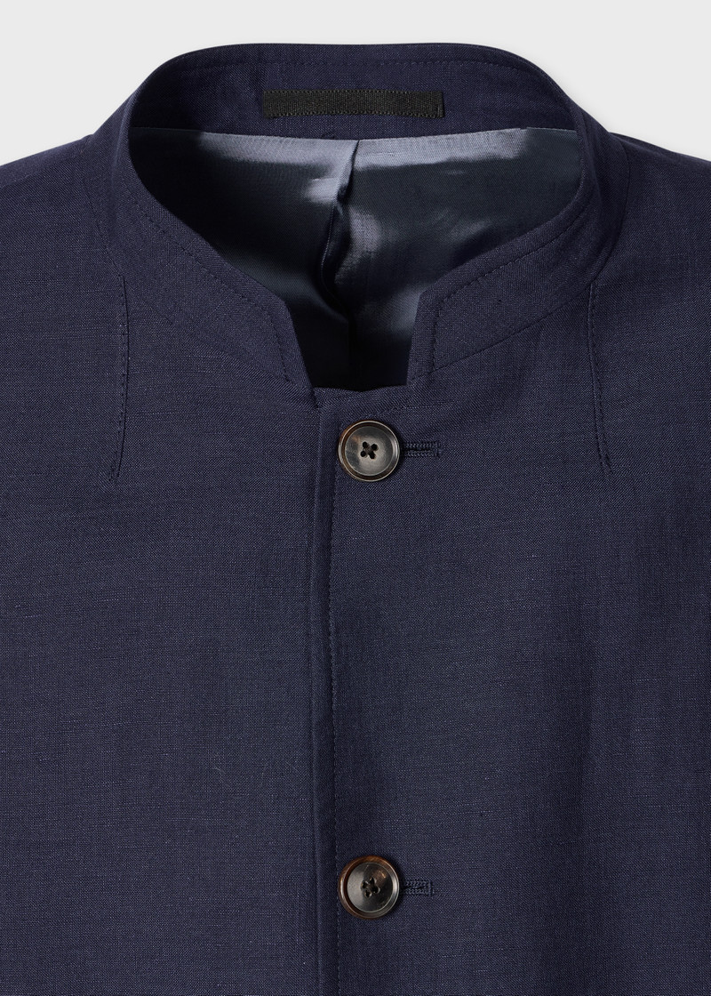 Paul Smith Navy Wool and Linen-Blend Collarless Jacket outlook