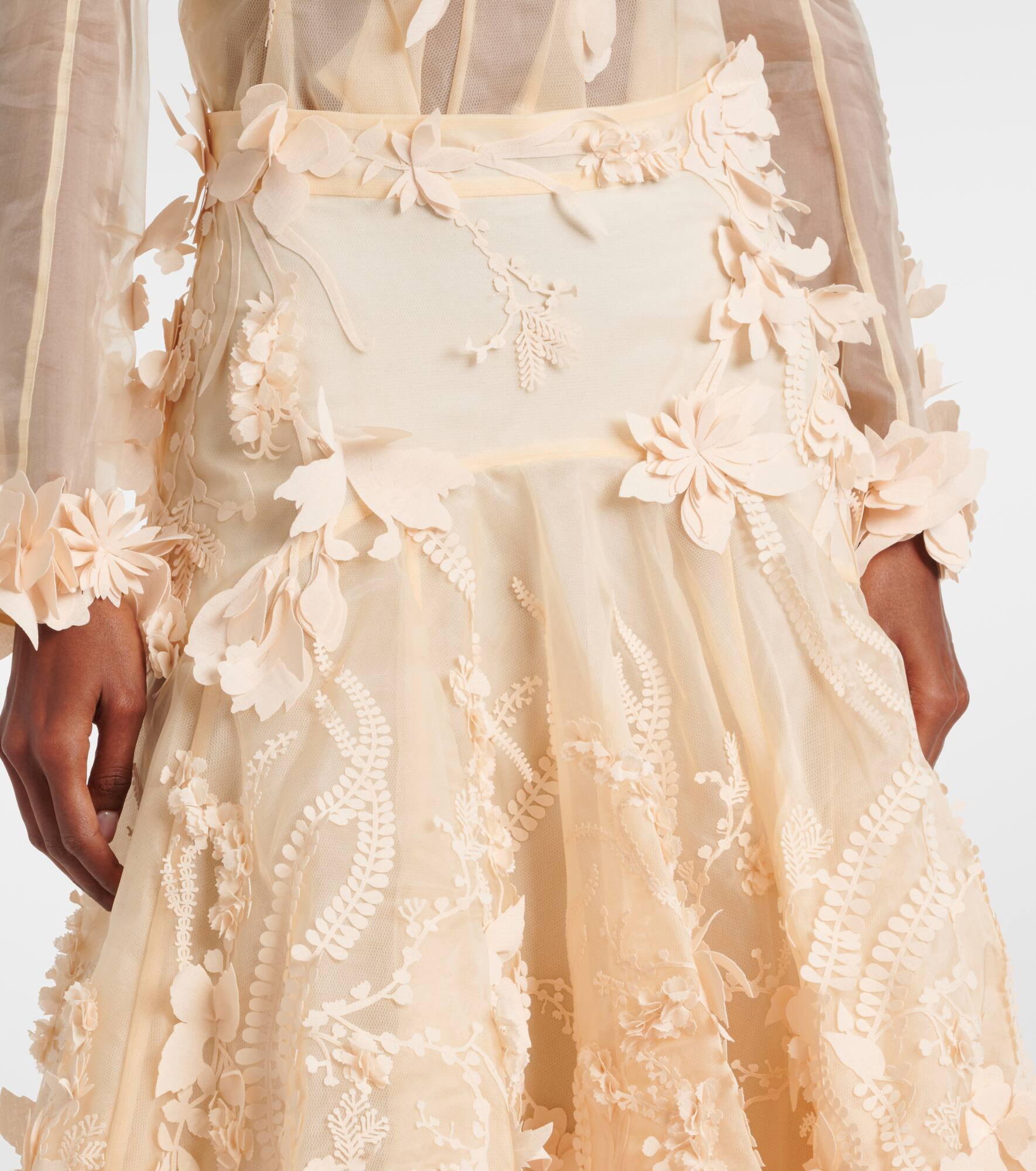Hypnotic floral-appliqué silk midi skirt - 4