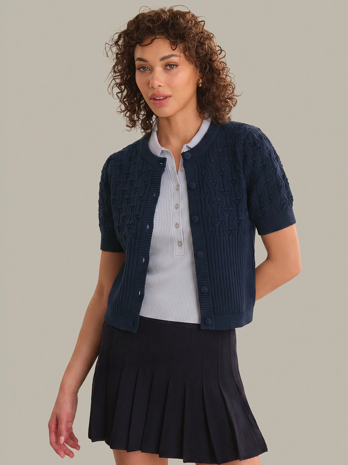 Kara: Bobble Knit Cotton Cardigan - 1